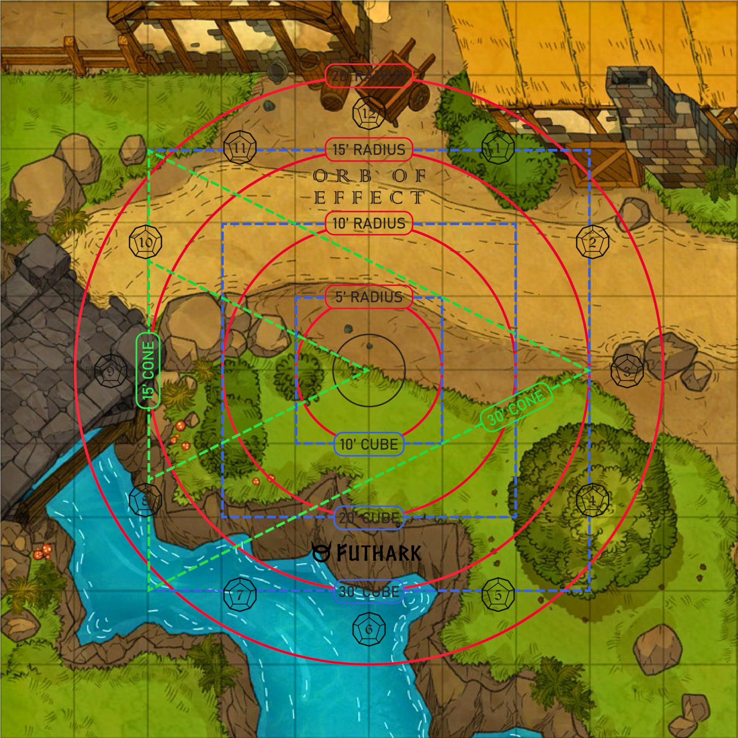 Futhark Dnd Spell Template Large To 30' Cube & 30' Cone  D&D Aoe Spell Template - Measure Area Of Effect Spell Template Dnd Accessories  D&D Accessories  Great Dm Gift