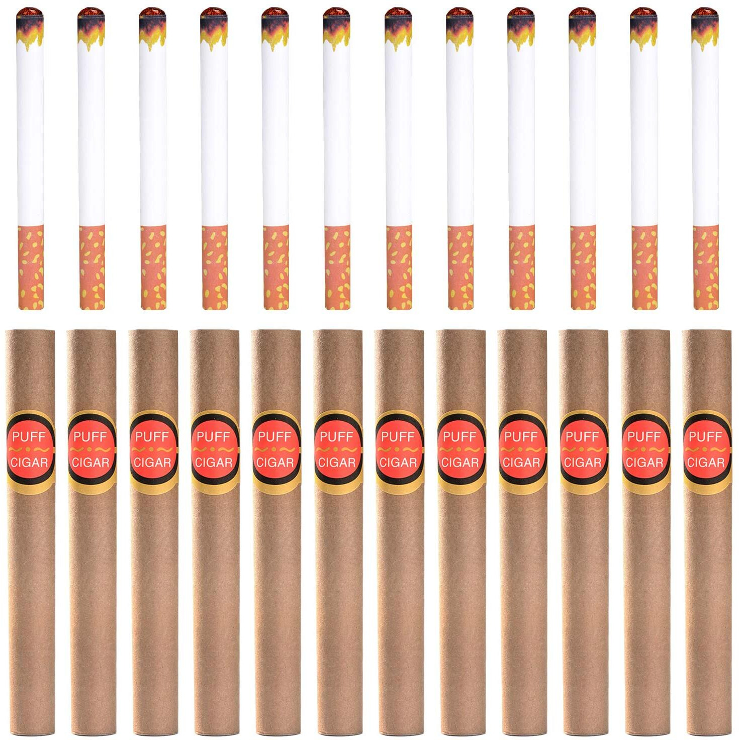 24 Pcs Fake Puff Cigarettes Fake Cigars For Prank  Joke Novelty Smoking Gag (12 Cigarettes + 12 Cigars)