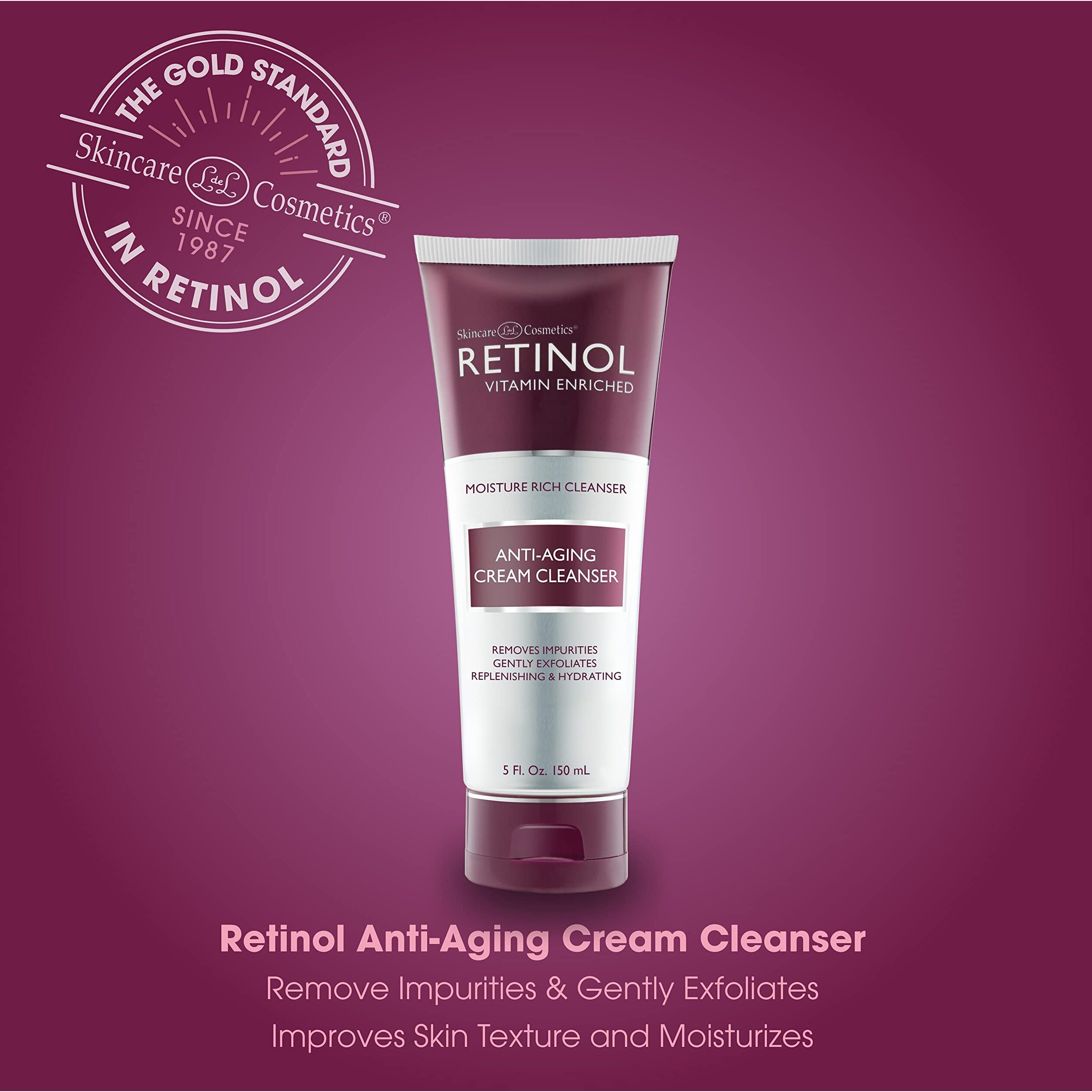 Retinol Anti-Aging Cream Cleanser - Daily Deep Cleansing Facial Wash Exfoliates To Improve Skins Texture & Moisturizes For Cleaner  Softer Face - Renewing Vitamin A Minimizes Fine Lines & Wrinkles