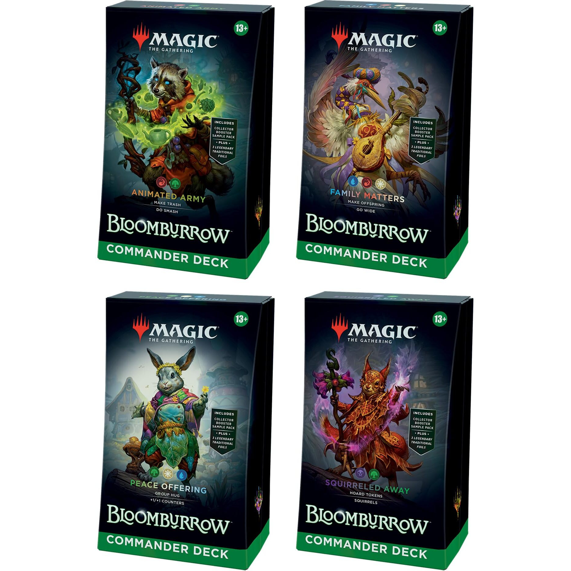 Magic The Gathering Bloomburrow Commander Deck Bundle - Includes All 4 Decks (Animated Army  Family Matters  Peace Offering  And Squirreled Away)