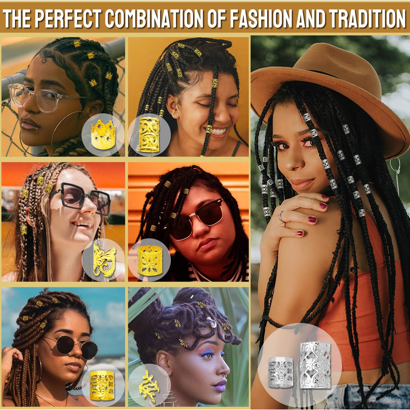 Fscwlmon 260 Pcs Hair Jewelry For Braids Hair Beads Accessories For Dreadlock Metal Hair Clips Cuffs Rings Loc Rave Hair Charm Decorations Adjustable Kits For Men Women Gold And Silver