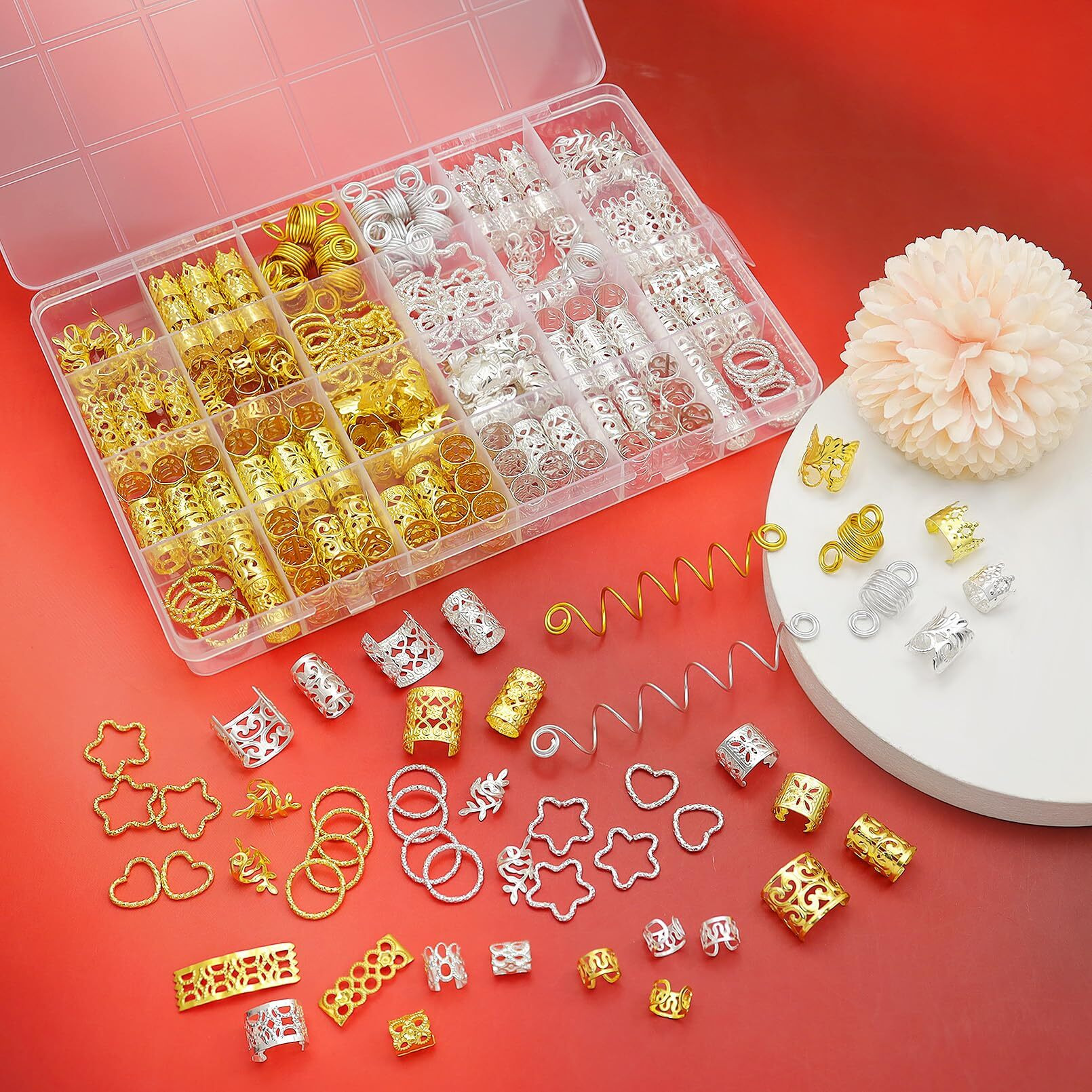 Fscwlmon 260 Pcs Hair Jewelry For Braids Hair Beads Accessories For Dreadlock Metal Hair Clips Cuffs Rings Loc Rave Hair Charm Decorations Adjustable Kits For Men Women Gold And Silver