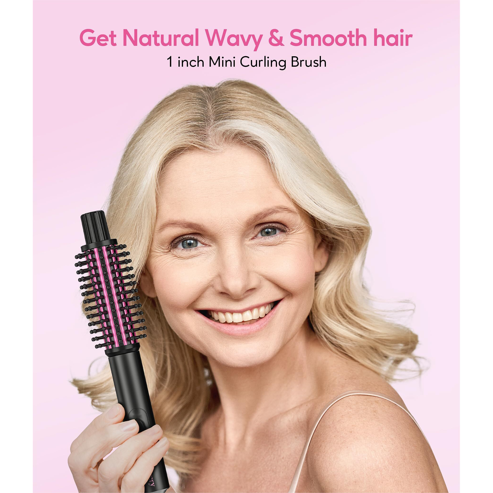 Farery Mini Thermal Brush 3 Temperature Adjustable  Small Curling Iron Brush 1 Inch  Non-Blowing Heated Round Brush For Soft Curls  Travel Curling Wand Perfect For Short & Medium Hair  Dual Voltage