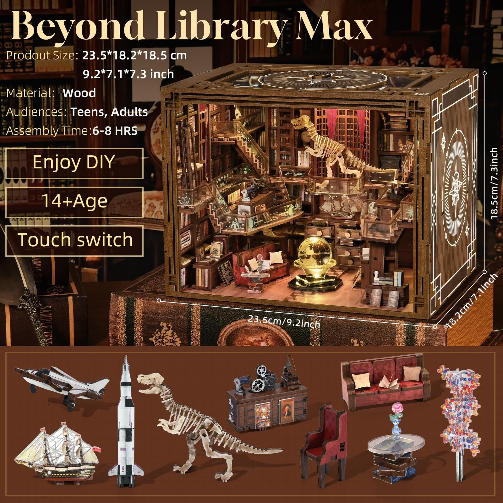Minicity Book Nook Kit  Diy Miniature Dollhouse Booknook Kit With Led Light And Dust Cover (Beyond Library Max)