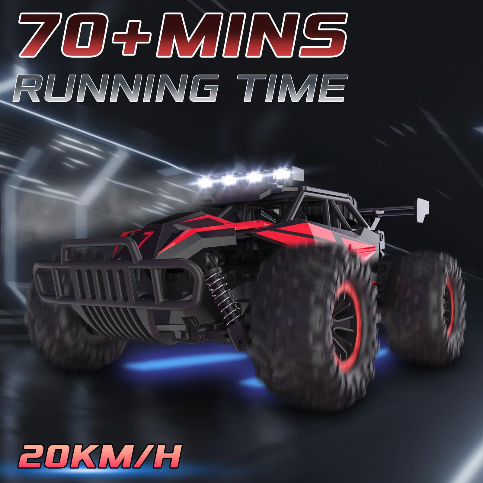 Larvey 116 Scale Remote Control Car  20 Km/H High Speed Remote Control Truck Off Road Rc Monster Vehicle With Led Headlights And Chassis Lights  Electric Toy For Boys Kids And Adults