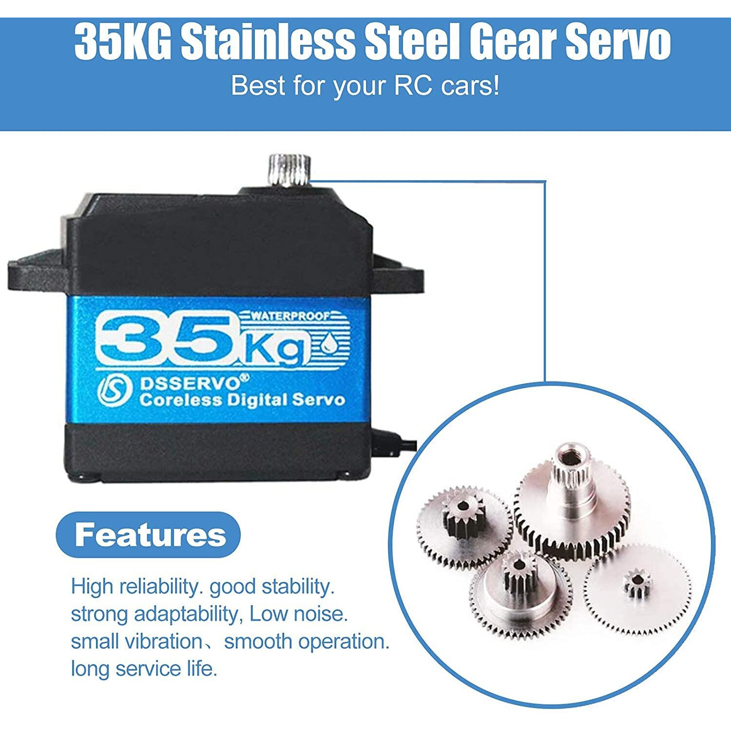 Annimos 35Kg Coreless Digital Motor Servo 7.4V High Speed High Torque Stainless Steel Gear Waterproof Standard Baja Servos 180 Degrees