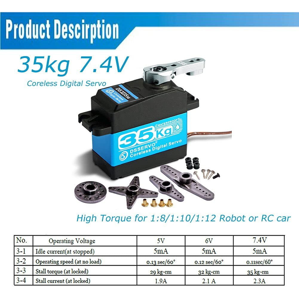 Annimos 35Kg Coreless Digital Motor Servo 7.4V High Speed High Torque Stainless Steel Gear Waterproof Standard Baja Servos 180 Degrees