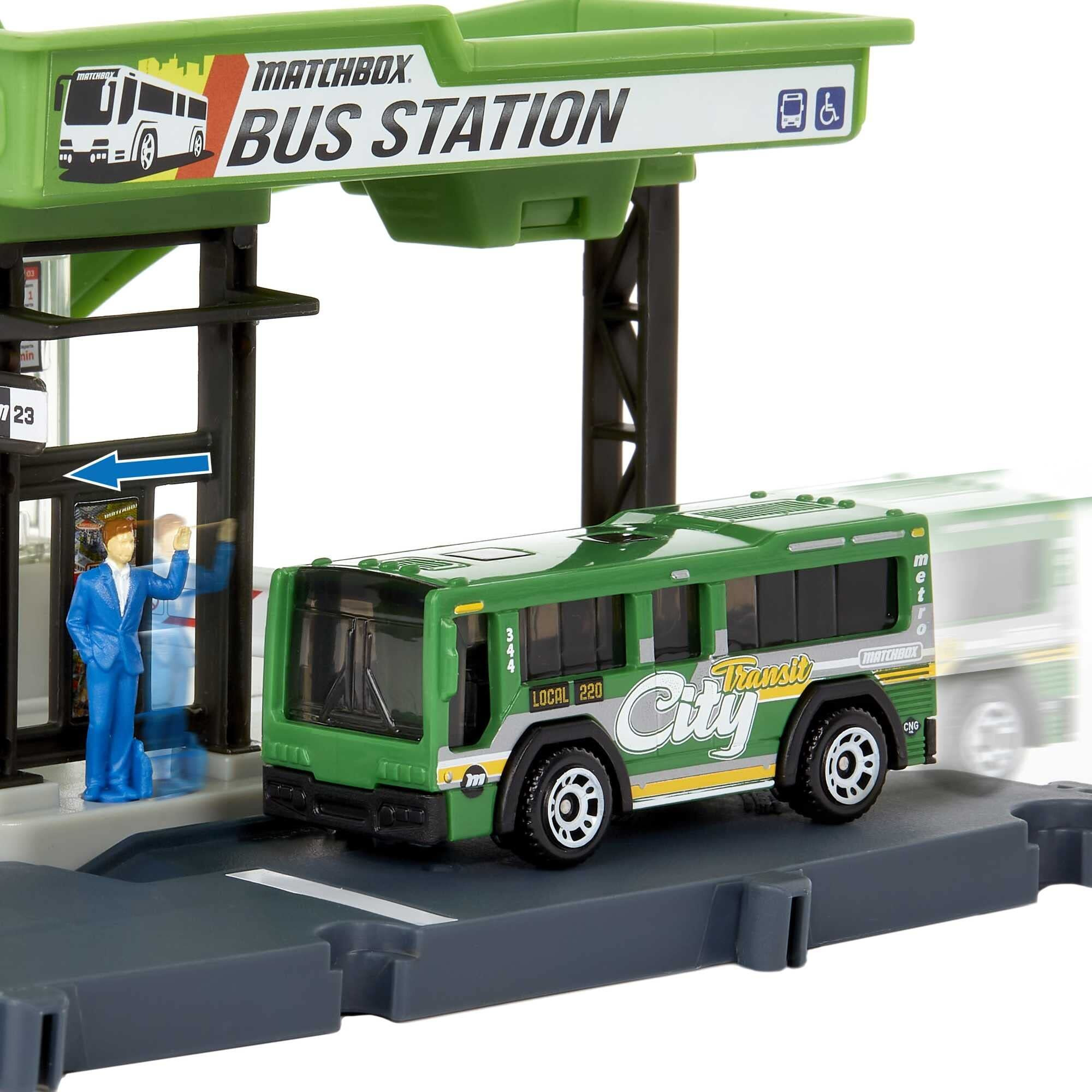 Matchbox Bus Station Track For Toy Cars Includes 1 Vehicle  Gift For Kids +3 Years Old (Mattel Hdl08)