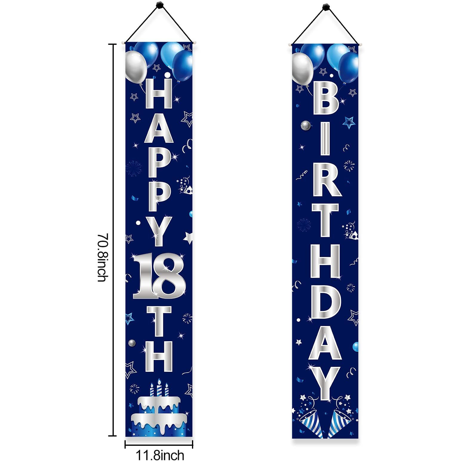 Turypaty Blue Silver 18Th Birthday Door Banner Decorations  Happy 18 Birthday Party Porch Banner For Boys  Sweet 18 Year Old Birthday Party Supplies