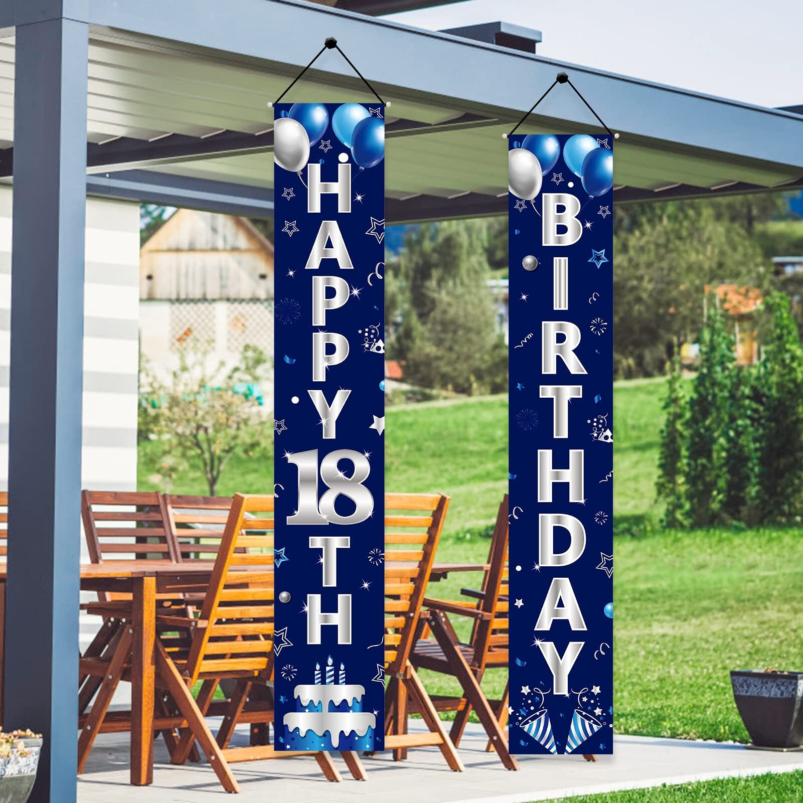 Turypaty Blue Silver 18Th Birthday Door Banner Decorations  Happy 18 Birthday Party Porch Banner For Boys  Sweet 18 Year Old Birthday Party Supplies