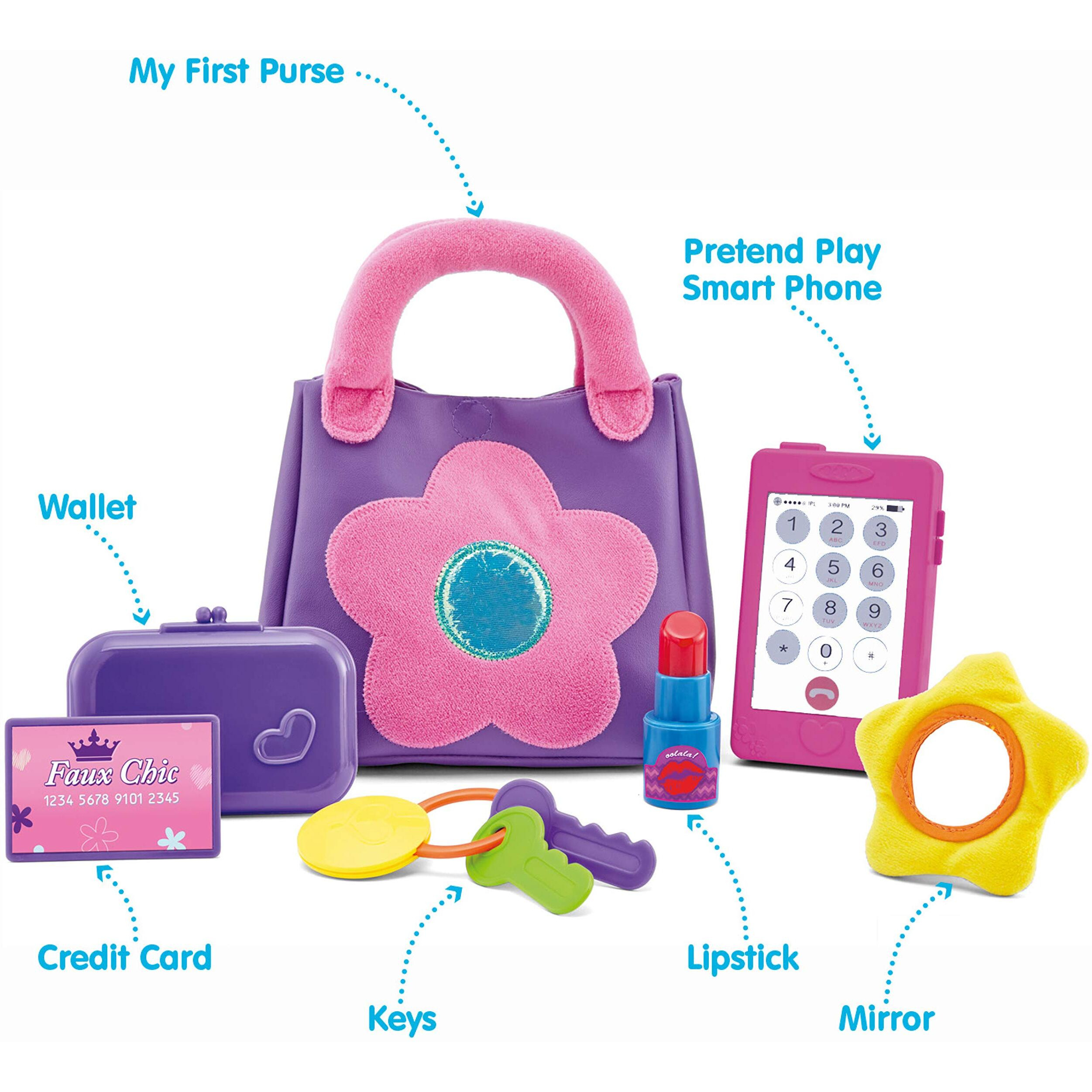 Kidoozie My First Purse - Pretend Play Purse With Wallet  Credit Card  Lipstick  Mirror  And More For Ages 2+. Kids Will Love Pretending To Be Grown-Ups