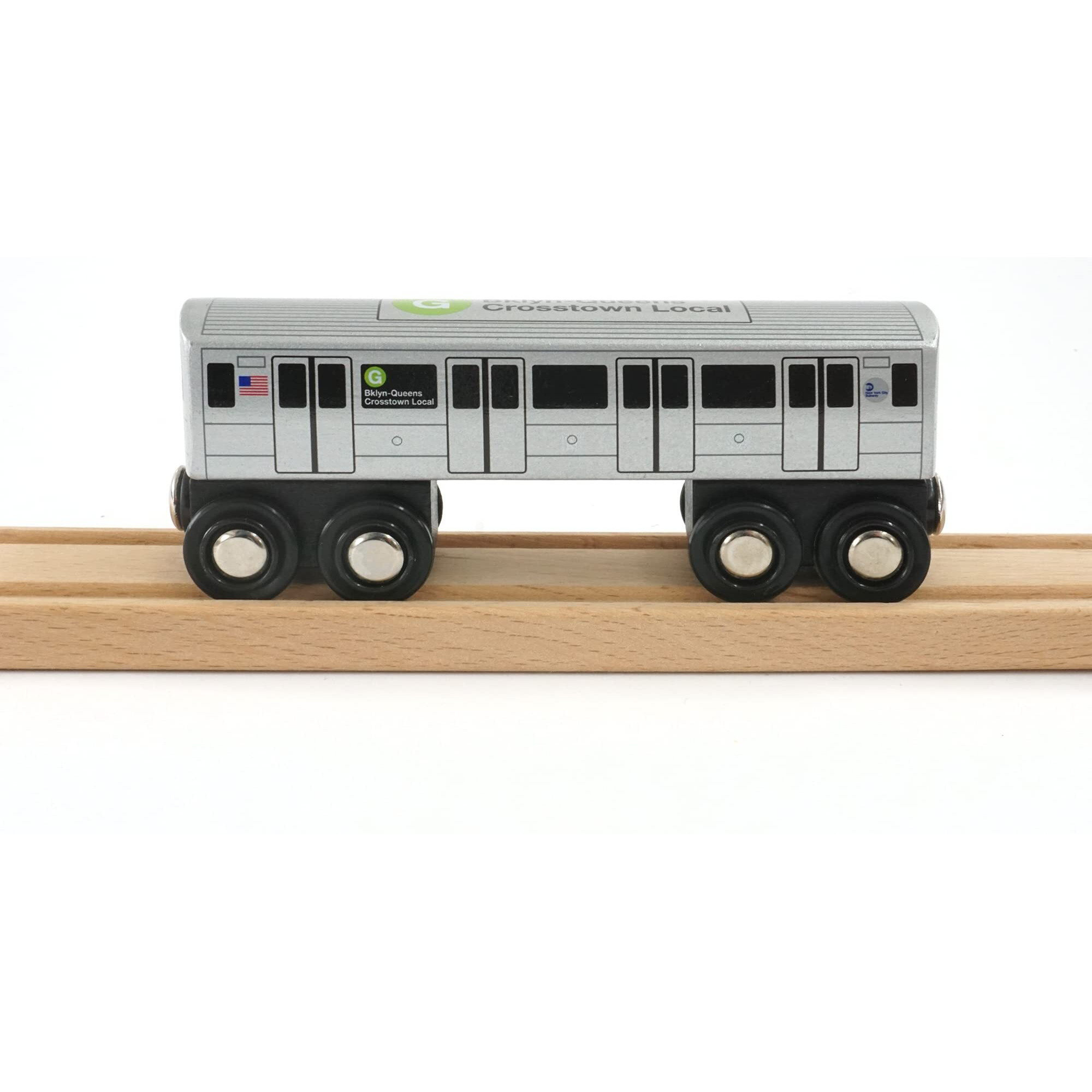Muni Pals Munipals New York City Subway Wooden Railway (B Division) G Train/Bklyn-Queens Crosstown Local-Child Safe And Tested Wood Toy Train