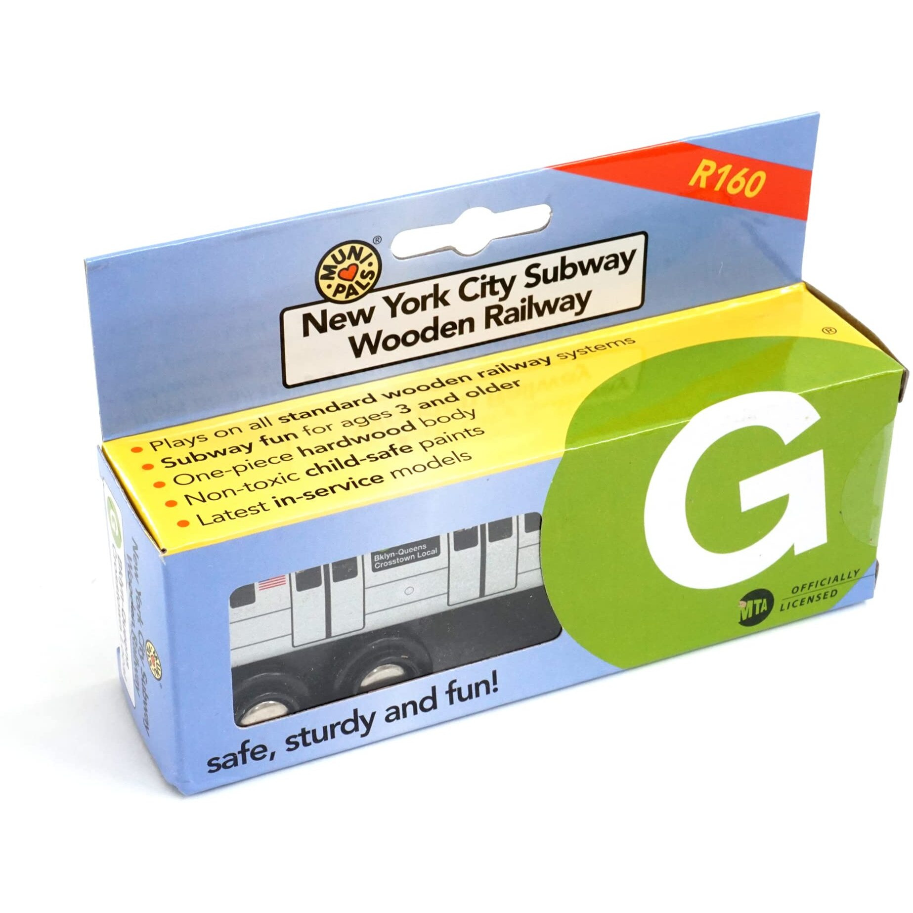 Muni Pals Munipals New York City Subway Wooden Railway (B Division) G Train/Bklyn-Queens Crosstown Local-Child Safe And Tested Wood Toy Train