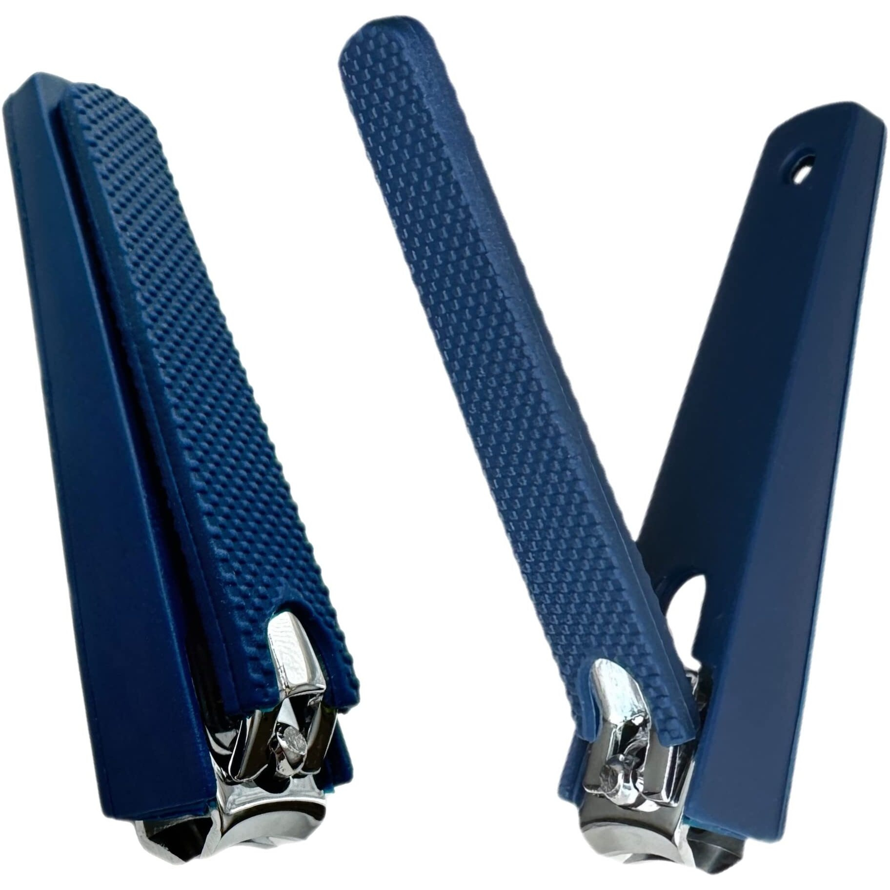 2 Comfort Hold Navy Large Nail Clippers Non-Slip Sure Grip Clipping Removable Catcher Toenails Fingernails Cutter Sharp Trimmer Stainless Steel Men Women Arthritis Unsteady Hands
