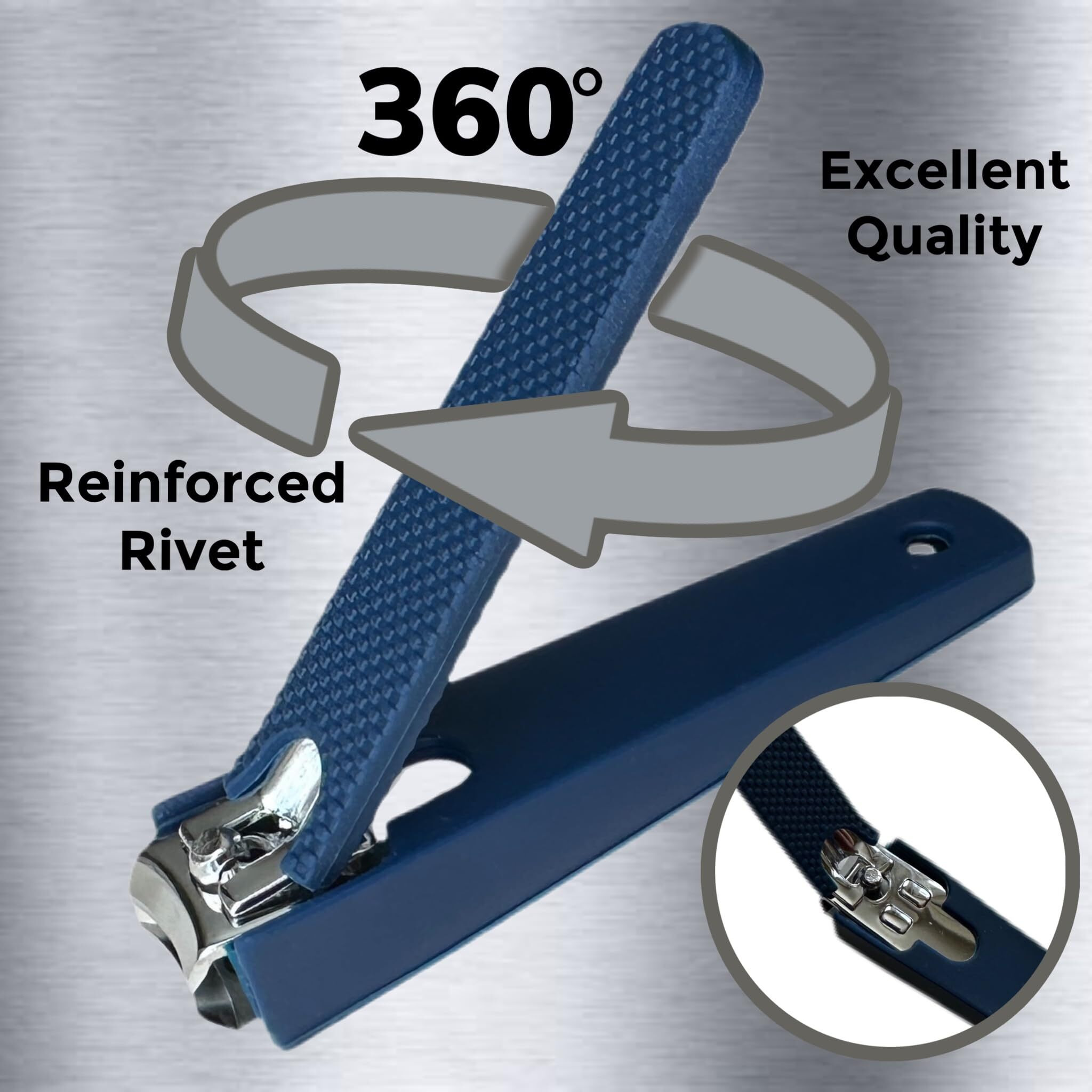 2 Comfort Hold Navy Large Nail Clippers Non-Slip Sure Grip Clipping Removable Catcher Toenails Fingernails Cutter Sharp Trimmer Stainless Steel Men Women Arthritis Unsteady Hands