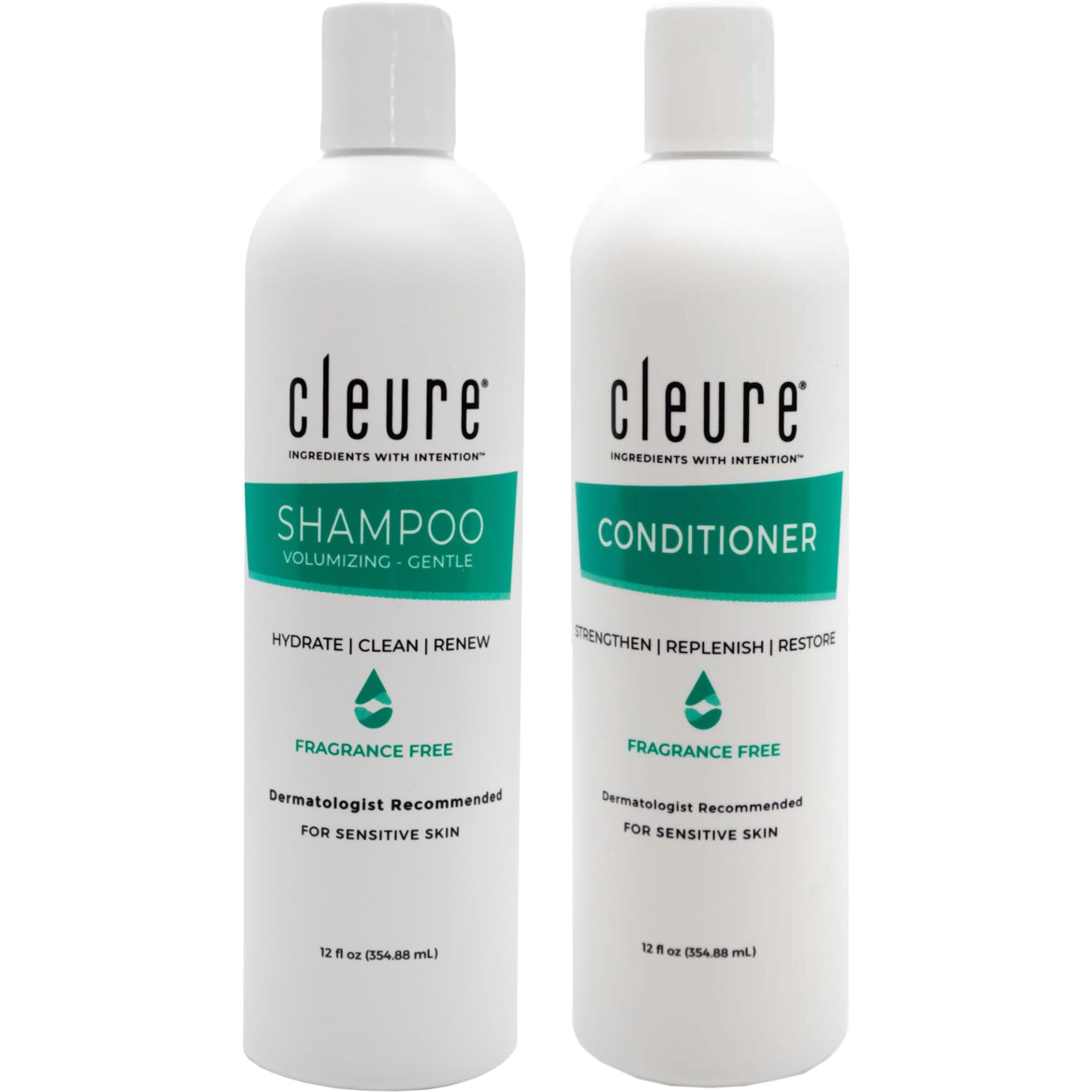 Cleure Shampoo And Conditioner Set Sulfate Free  Fragrance Free For Sensitive Skin - Volumizing Shampoo & Hydrating Conditioner (12 Oz Each  Pack Of 2)