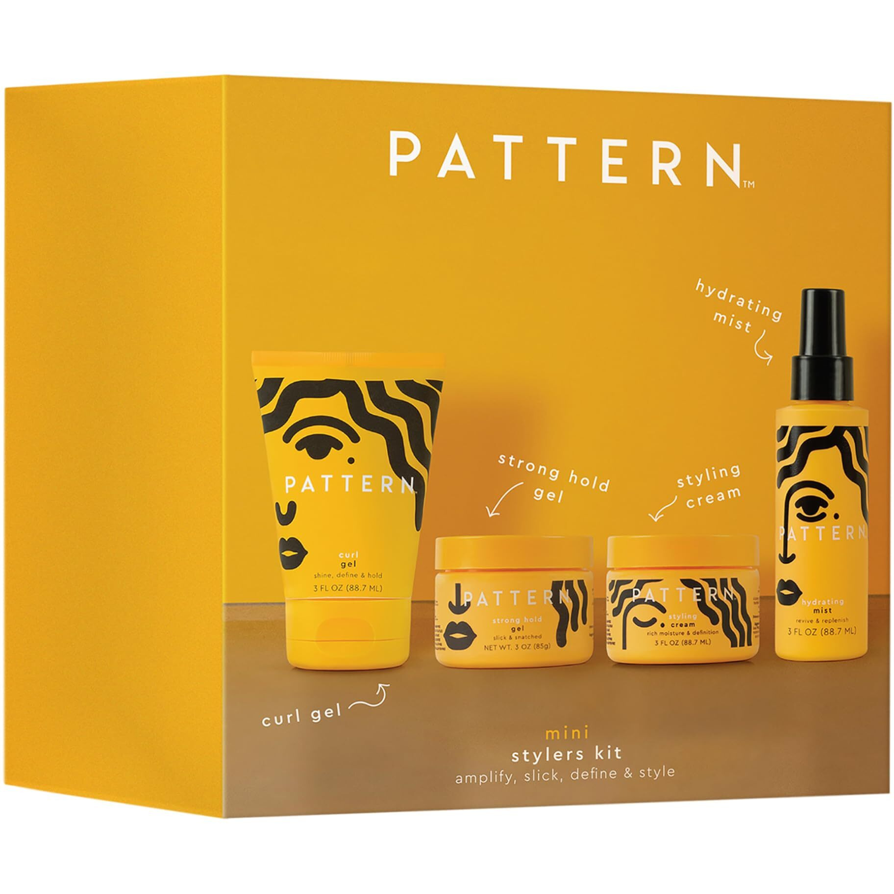 Pattern Beauty Mini Stylers Kit For Curly  Coily & Tight Textured Hair - Includes Hydrating Mist  Curl Gel  Styling Cream & Strong Hold Gel