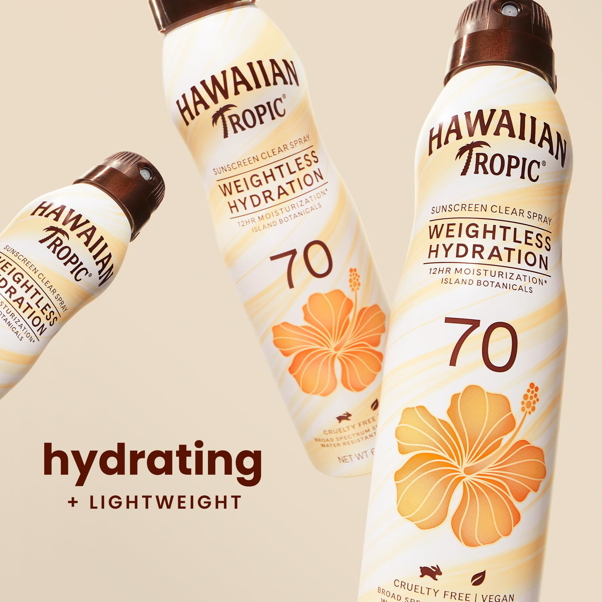 Hawaiian Tropic Weightless Hydration Clear Spray Sunscreen Spf 70  6Oz | Hawaiian Tropic Sunscreen Spf 70  Sunblock  Oxybenzone Free Sunscreen  Spray On Sunscreen  Body Sunscreen Spray  6Oz