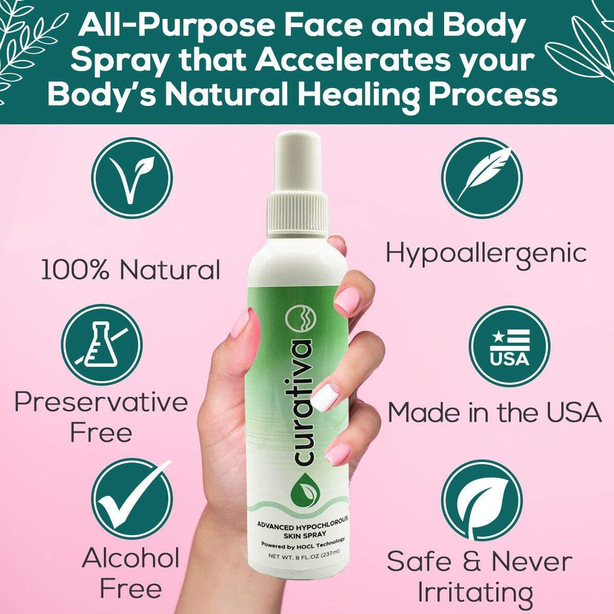 Curativa Bay .02% Hypochlorous Skin Spray  Clear Skin  Most Effective For Total Skin Health And The Base For All Skin Care. 100% Organic  Made In Usa  Produces Great Results 8 Oz.