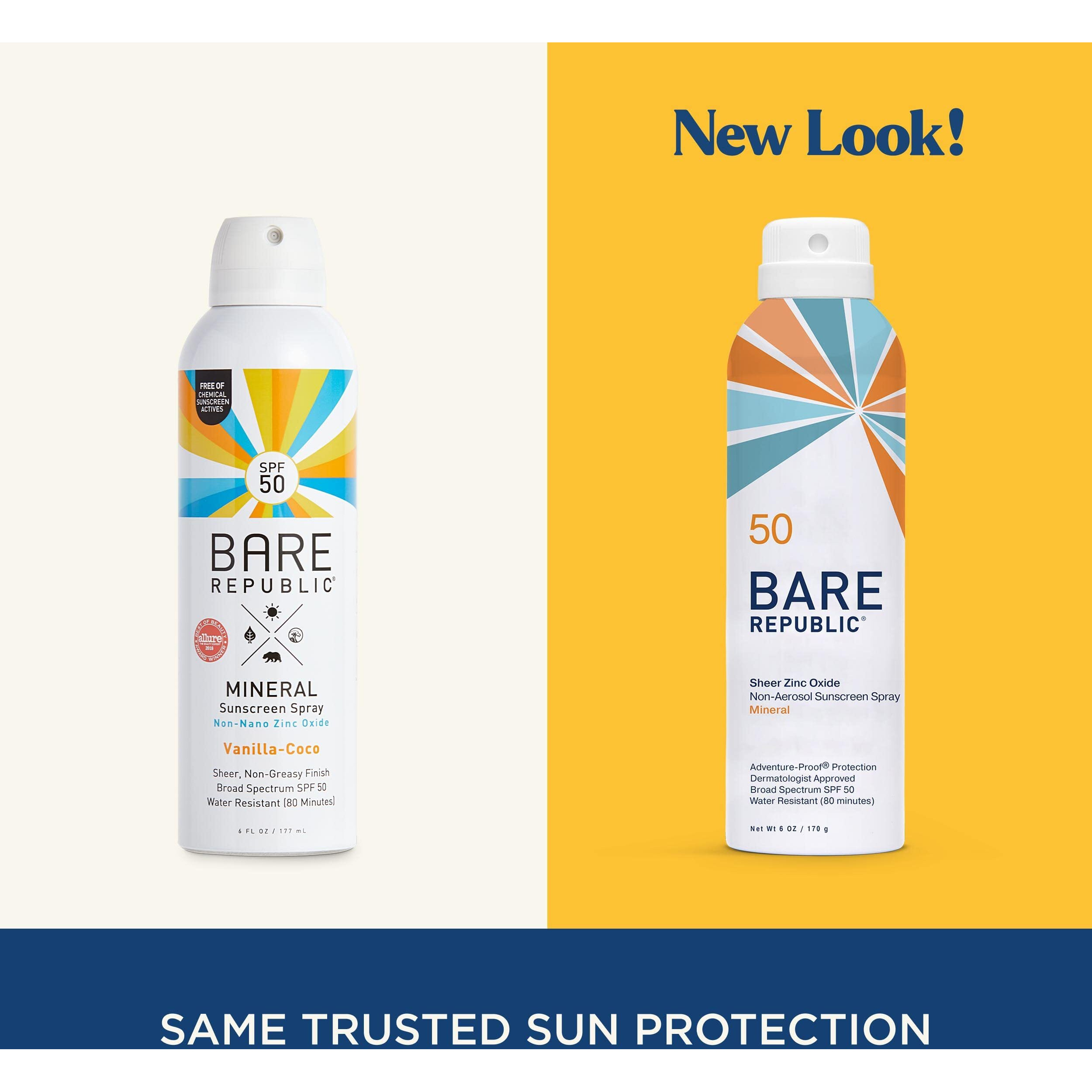 Bare Republic Mineral Sunscreen Spf 50 Sunblock Spray  Sheer And Non-Greasy Finish  Vanilla Coco Scent  6 Fl Oz
