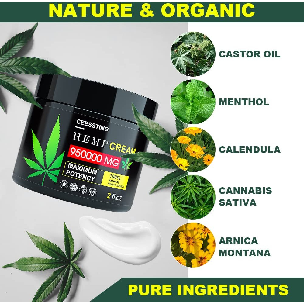 Envisha 2 Pack Hemp Cream By Ceessting - For Men And Women - Hydrating And Moisturizing For Skin - 4 Oz