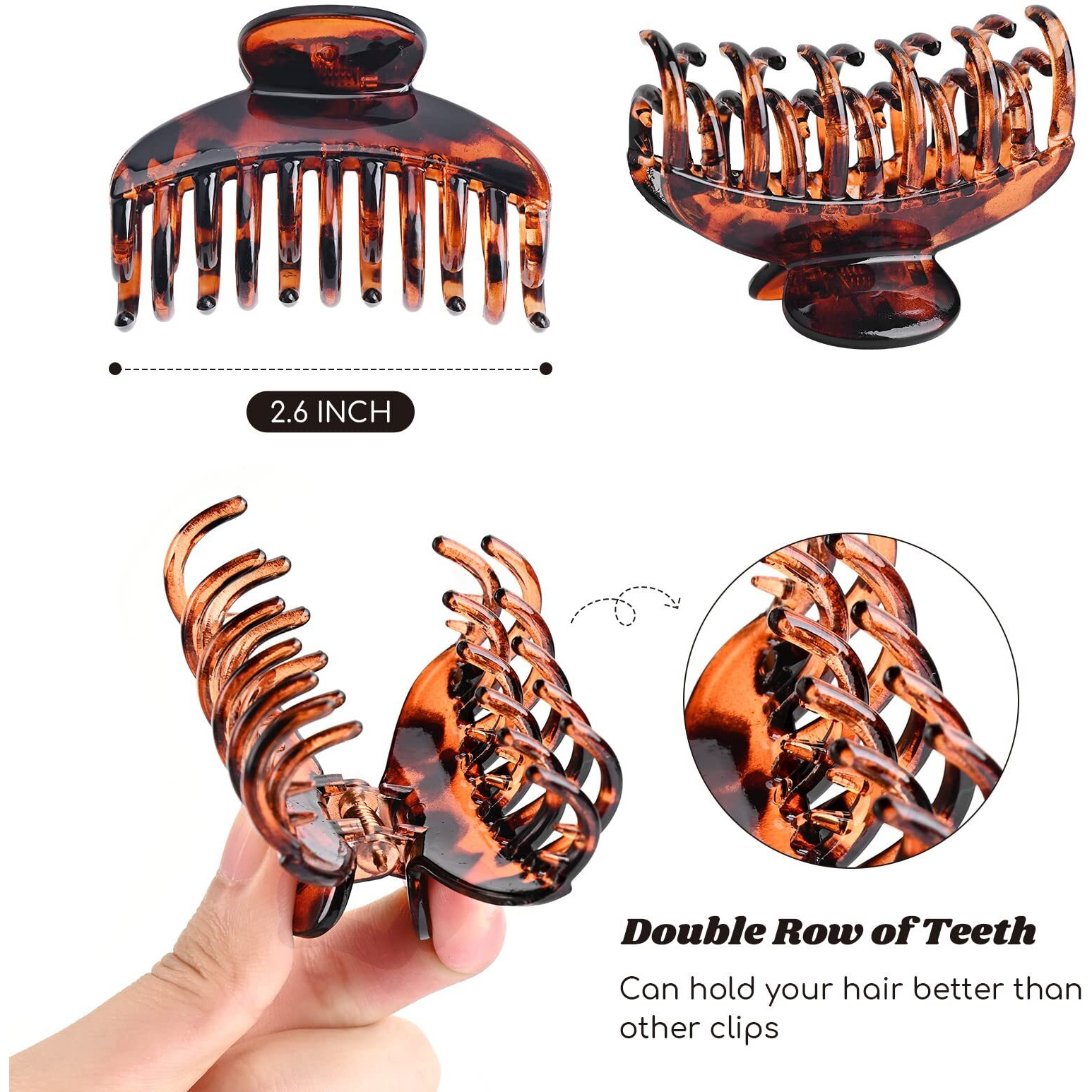 Deeka 6 Pcs 2.5 Inch Double Row Teeth Hair Claw Clips Small Tortoise Shell Plastic Hair Jaw Clips Hair Barrettes Thick Medium Thin Hair Clips For Women