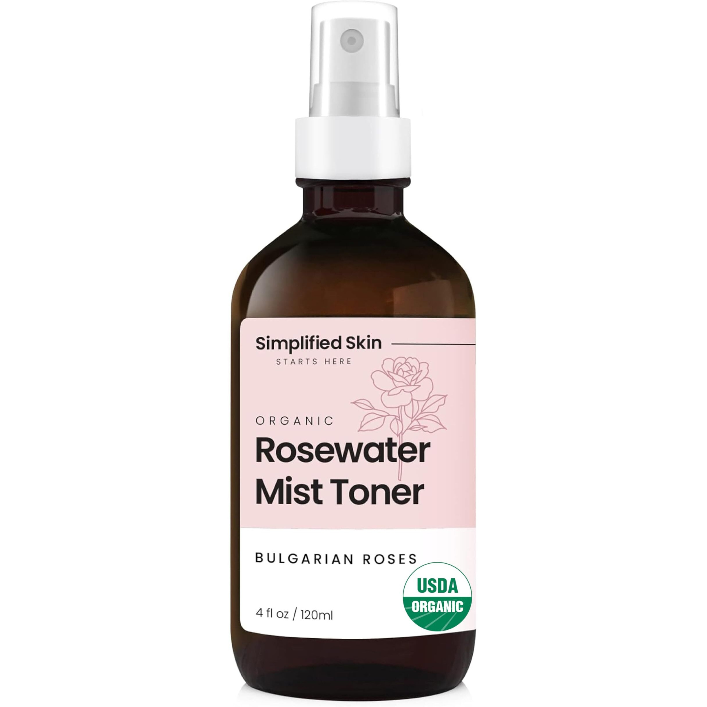 Rose Water Spray For Face & Organic Rose Water For Hair - Usda Certified Rosewater Facial Toner - Alcohol-Free Makeup Setting Hydrating Face Mist - Anti-Aging Bulgarian Rose Water Toner Spray - 4 Oz