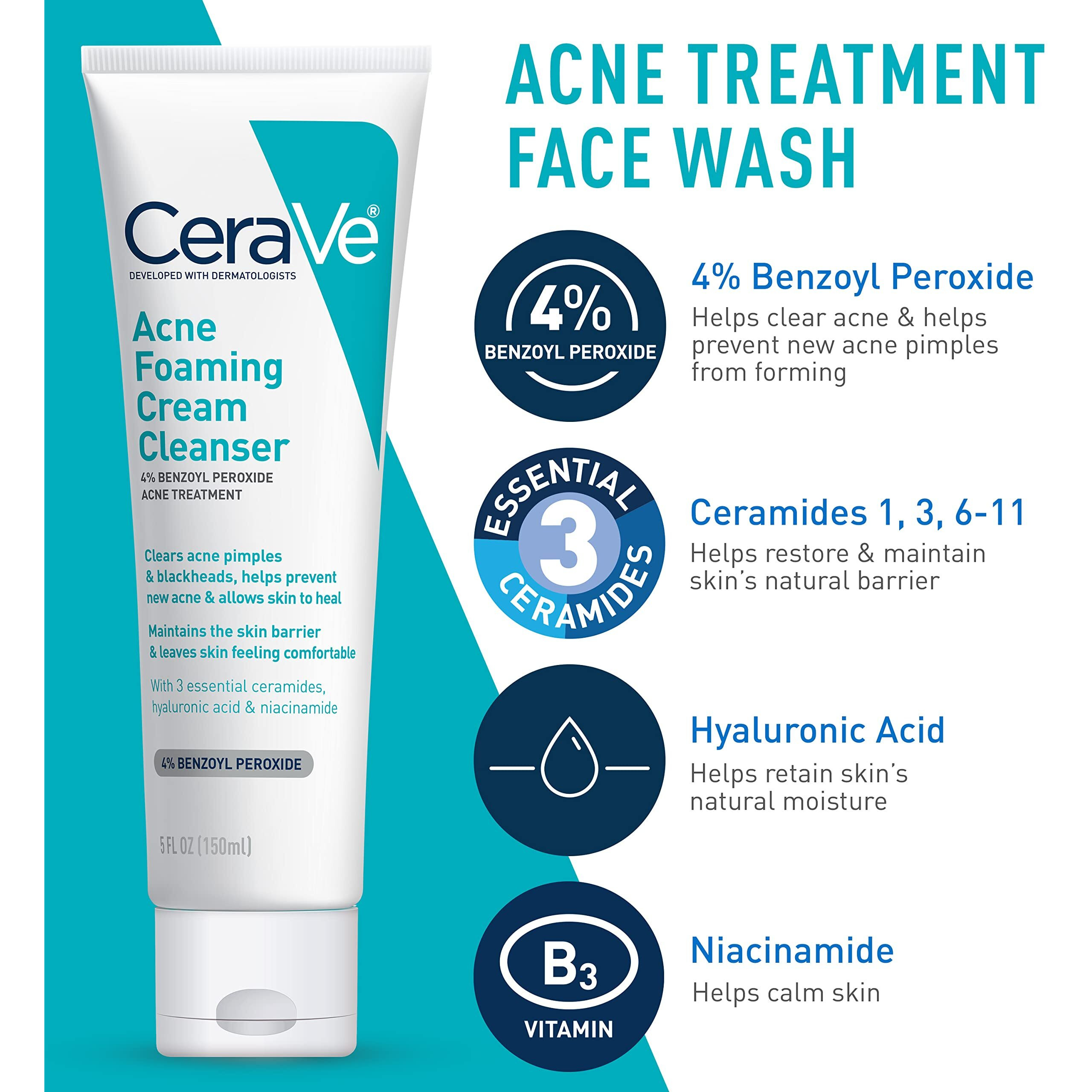 Cerave Acne Skin Care Set  5Oz Acne Foaming Cream Cleanser + 1Oz Resurfacing Retinol Serum + 2Oz Am Facial Moisturizing Lotion With Spf 30 + 2Oz Pm Facial Moisturizing Lotion  Skin Care Gift Sets