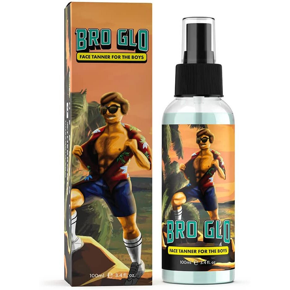 Bro Glo Self Tanner For The Boys - Quick Application Foam Mousse - Easy Sunless Tan For Your Face - Oil Free Water Based For Faster Skin Drying - Natural Sun Kissed Bronze Color Perfect For Men - Beach And Pool Not Required 3.4 Fl Oz