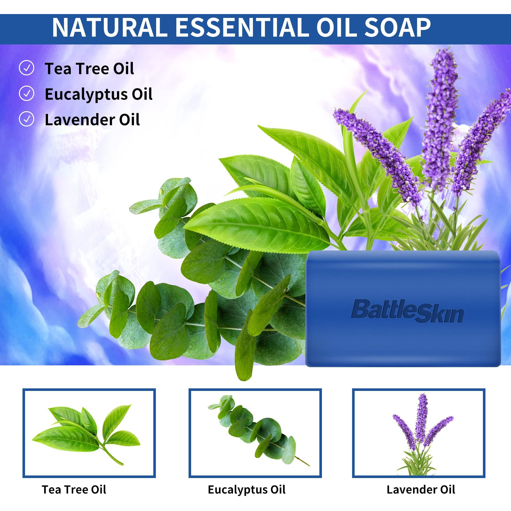 Battleskin Antifungal Medicated Soap Bar  Tea Tree Oil Body Soap Bar  Athletes Foot Jock Itch Ringworm Yeast Infection Treatment With Natural Oil