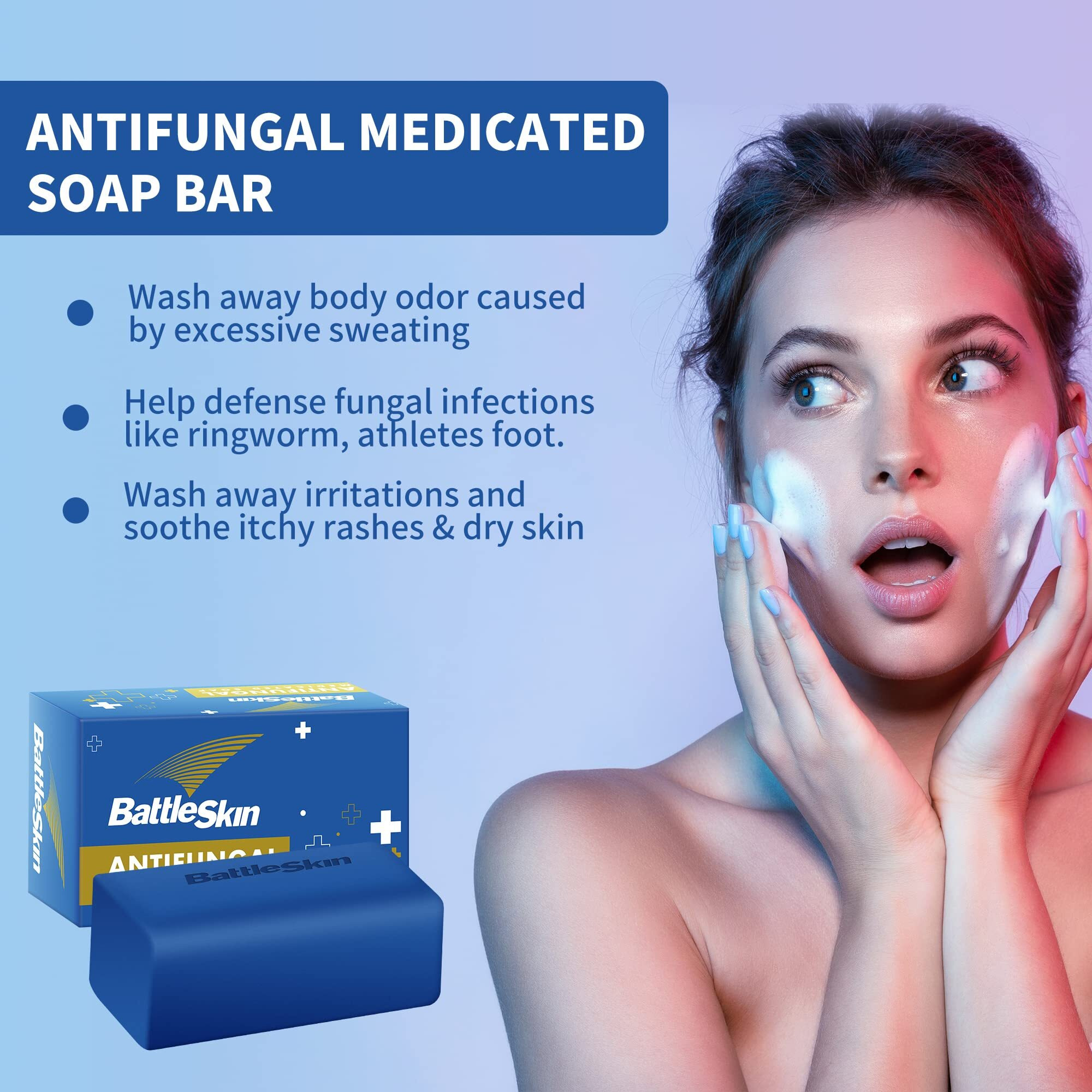 Battleskin Antifungal Medicated Soap Bar  Tea Tree Oil Body Soap Bar  Athletes Foot Jock Itch Ringworm Yeast Infection Treatment With Natural Oil