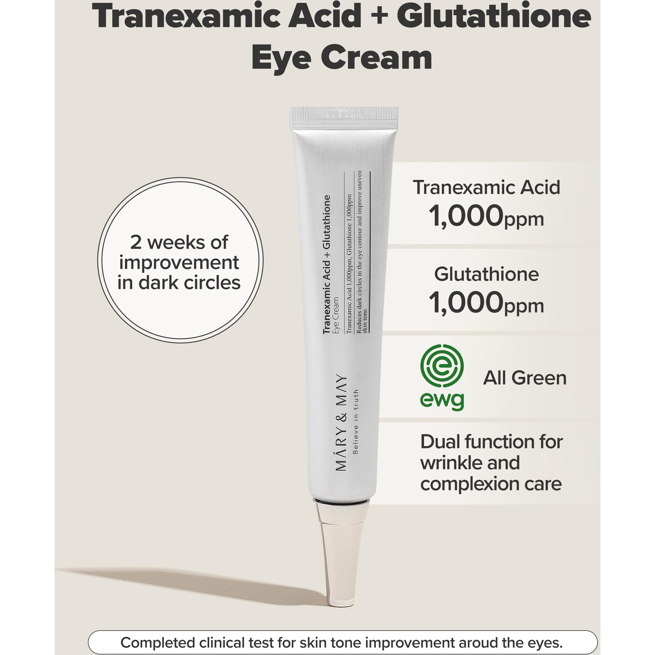 Mary&May Tranexamic Acid + Glutathione Eye Cream - Powerful Antioxidant  Reduces Dark Circles In The Eye  Improve Uneven Skin Tone With Vitamin C - Suitable For Morning And Night Use  1.01 Oz.