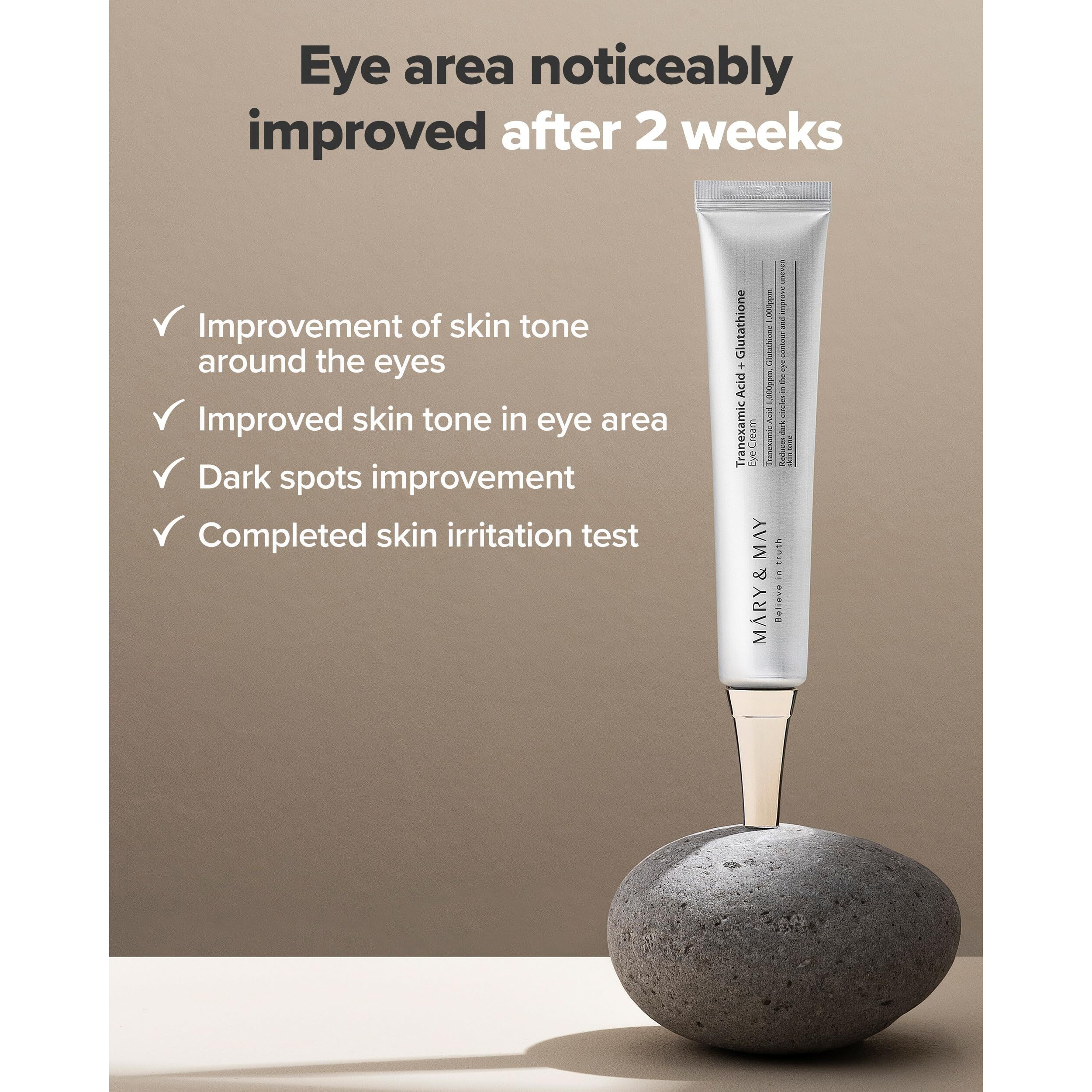 Mary&May Tranexamic Acid + Glutathione Eye Cream - Powerful Antioxidant  Reduces Dark Circles In The Eye  Improve Uneven Skin Tone With Vitamin C - Suitable For Morning And Night Use  1.01 Oz.