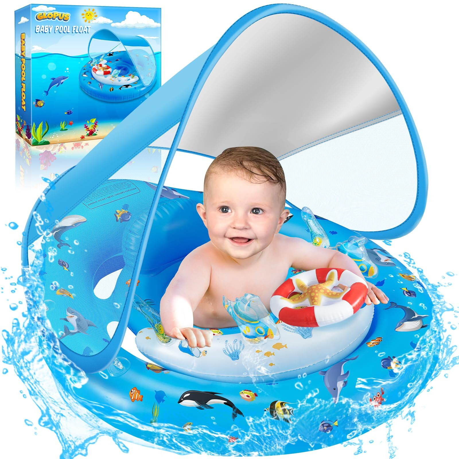 Baby Pool Float With Canopy  Infant Pool Float For 6-24 Months  Baby Swimming Float  Toddler Pool Float With Upf50+ Sun Protection Canopy & Toy Play Console  Adjustable Safety Seat