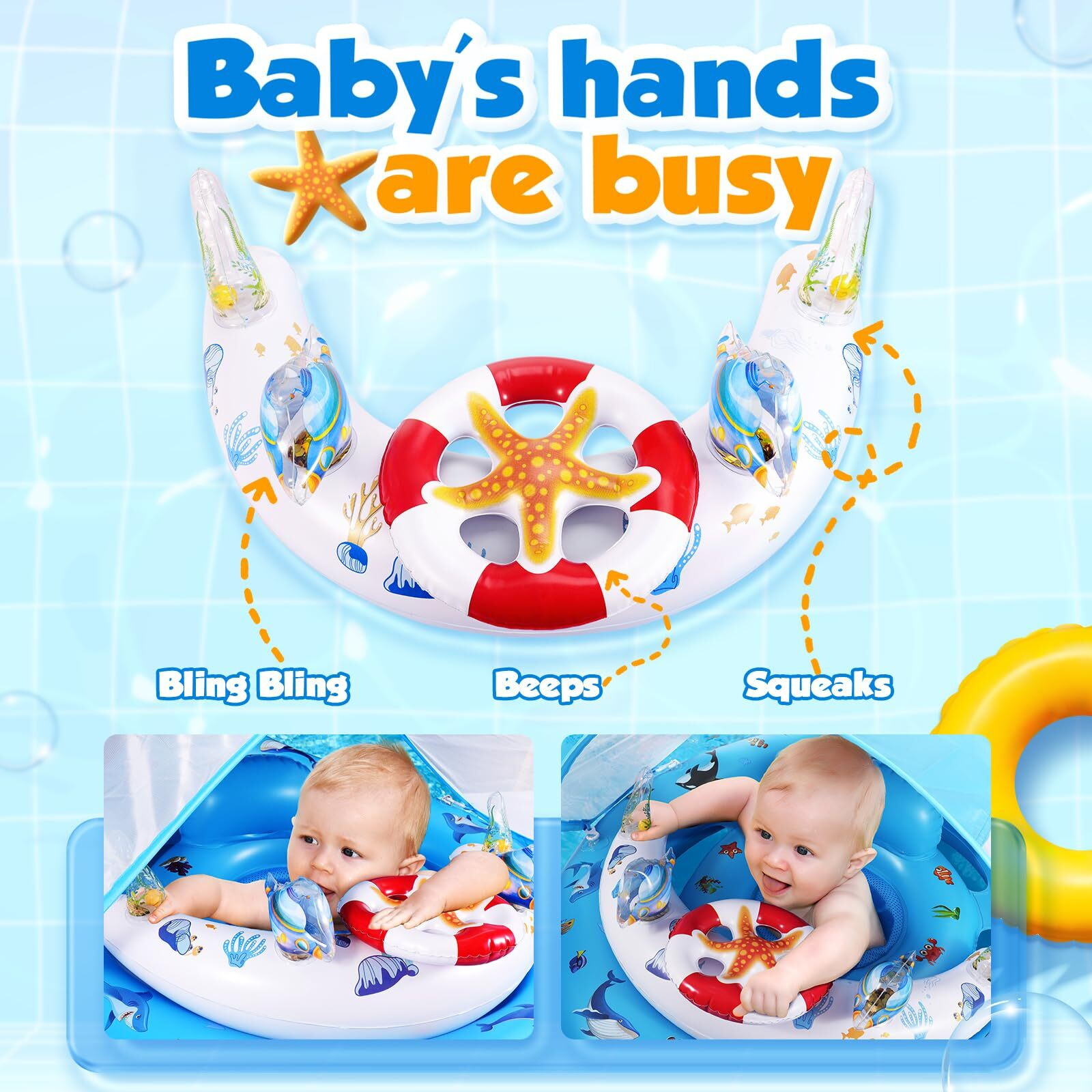 Baby Pool Float With Canopy  Infant Pool Float For 6-24 Months  Baby Swimming Float  Toddler Pool Float With Upf50+ Sun Protection Canopy & Toy Play Console  Adjustable Safety Seat