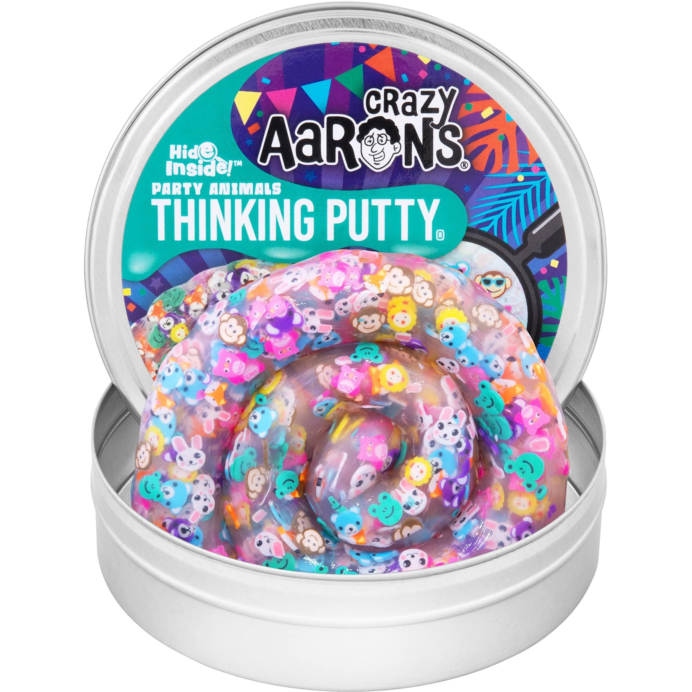 Crazy Aaron's Hide Inside Party Animals Thinking Putty - 4"" Tin Thinking Putty - Non-Toxic Sensory Play Putty - Never Dries Out - Creative Toy Fun For Ages 3+
