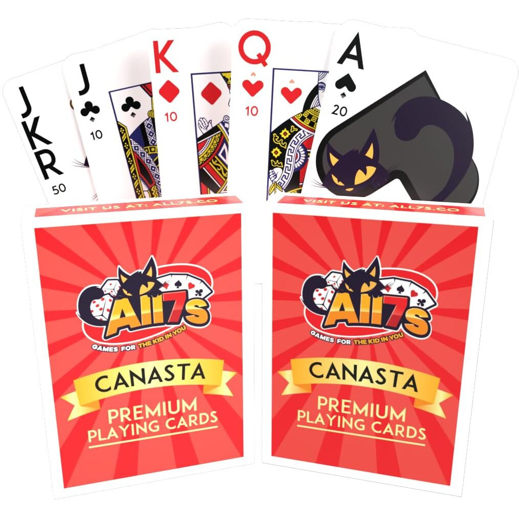All7S Canasta Cards 2-Pack With Point Values  Jumbo Index Playing Cards For Family Game Night  Card Games For Adults And Kids