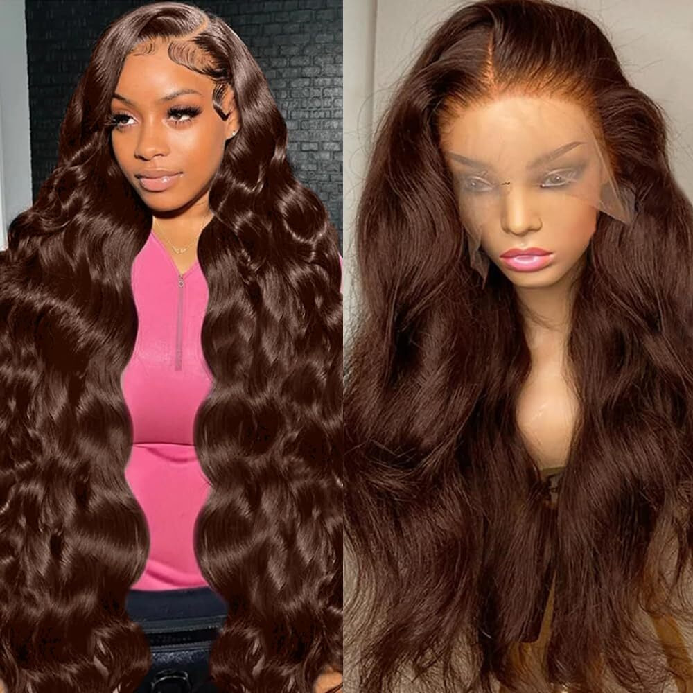 13X6 Chocolate Brown Lace Front Wig Human Hair Hd Transparent Body Wave Lace Front Wigs Human Hair Pre Plucked Glueless Frontal Brown Wig Human Hair 180 Density 4. (13X6 Chocolate Brown Wig  28Inch)