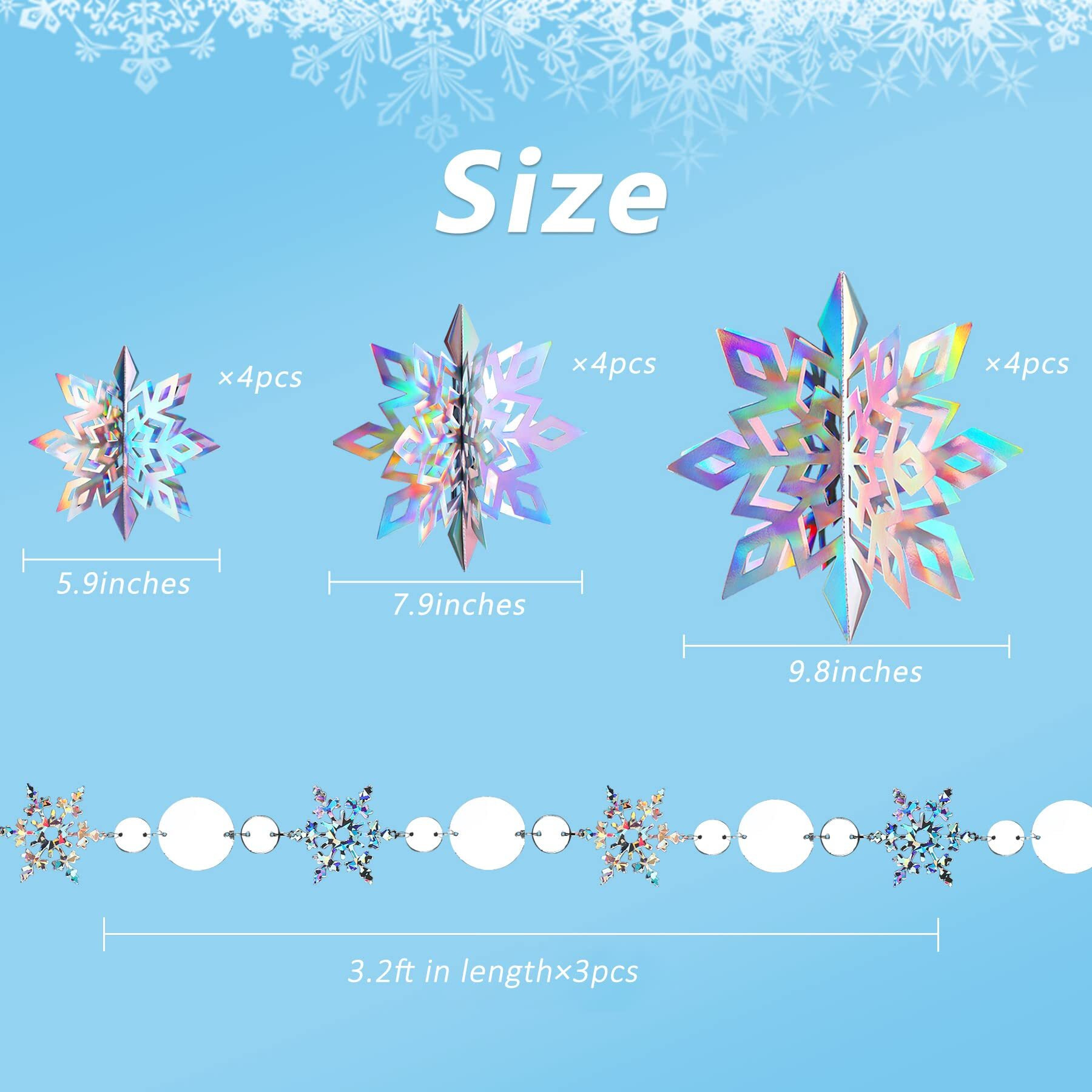 Julmelon 12Pcs Frozen 3D Hanging Snowflakes Decorations  Holographic Snowflakes Garland Silver Snowflakes For Winter Wonderland Decorations Frozen Birthday Party Supplies