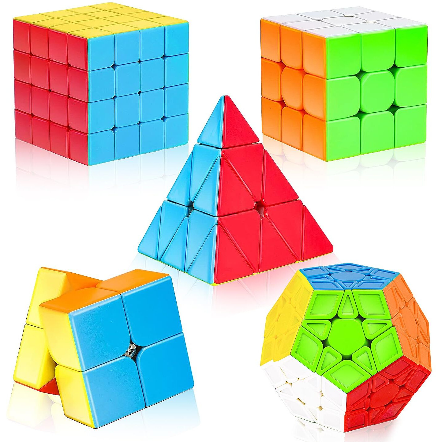 Auntyfey Speed Cube Set  5 Pack Speed Magic Cube Set With Speed Cube 3X3  2X2  4X4 Speed Cube  Pyramid Megaminx Speed Cube  Stickerless Speed Cube For Kids Toddlers Adults  Puzzle Cube Set For Kid
