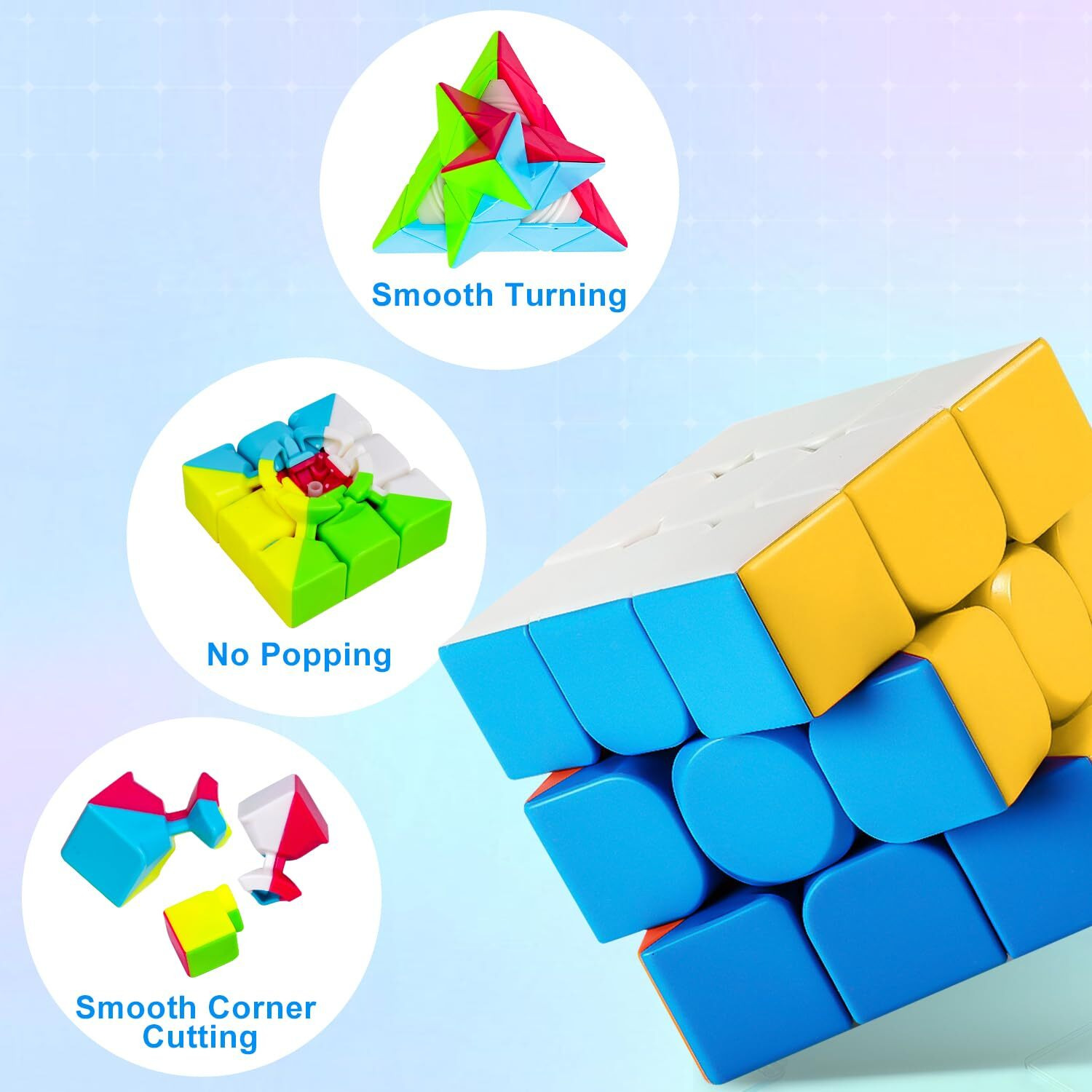 Auntyfey Speed Cube Set  5 Pack Speed Magic Cube Set With Speed Cube 3X3  2X2  4X4 Speed Cube  Pyramid Megaminx Speed Cube  Stickerless Speed Cube For Kids Toddlers Adults  Puzzle Cube Set For Kid