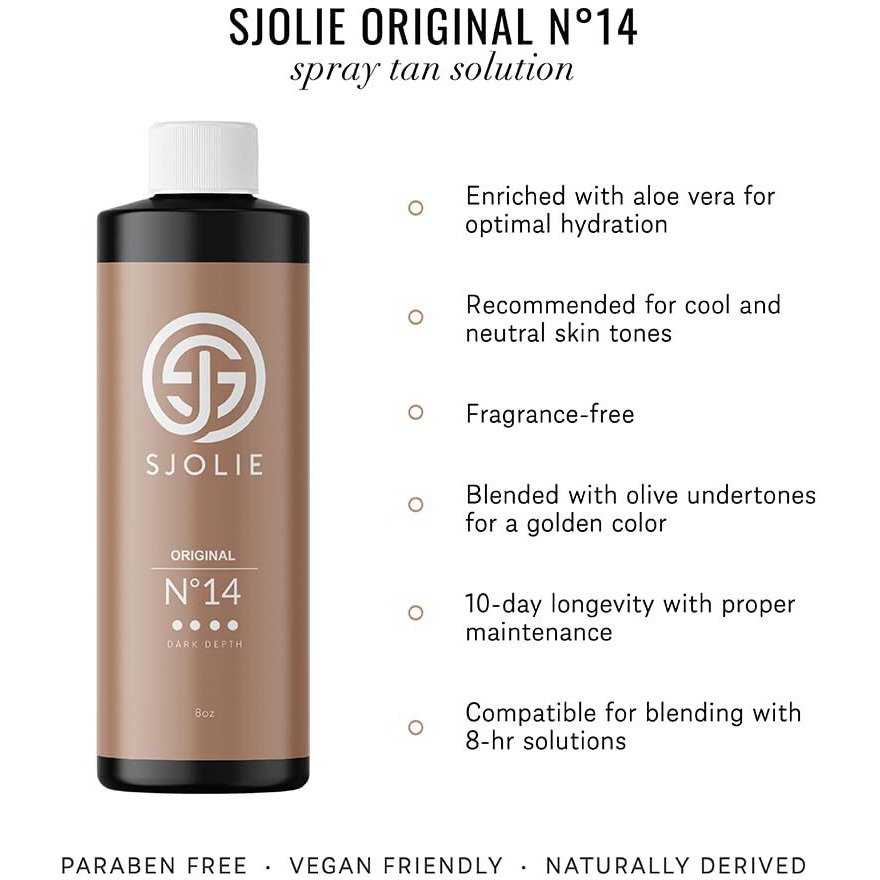 Sjolie Spray Tan Solution - No. 14 - Dark Depth Tanning Spray | Hydrating Sunless Tanner For Long Lasting  Dark Bronze Finish (8Oz)