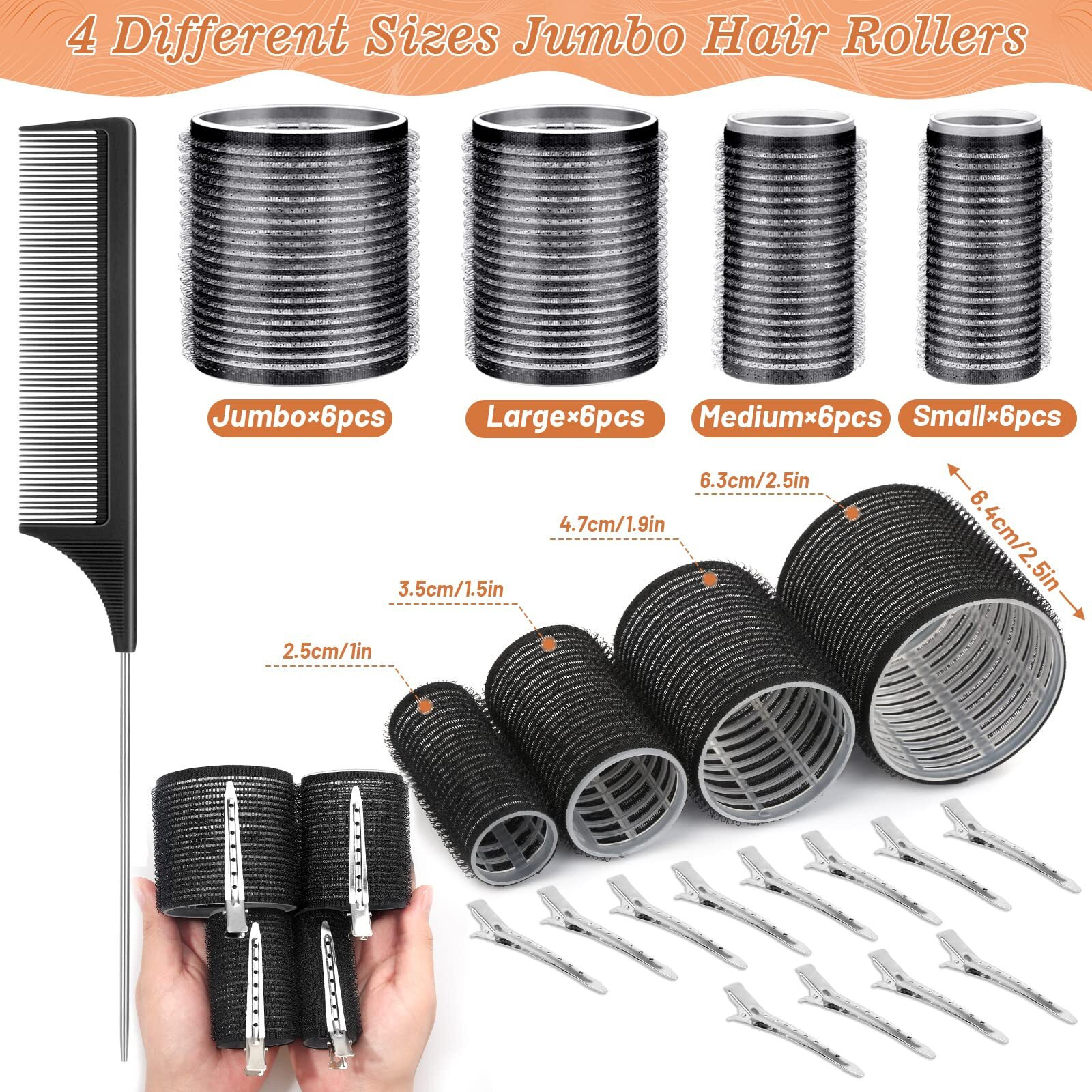 Cludoo 24Pcs Heatless Hair Rollers With 12 Clips - 4 Sizes (Large  Medium  Small) For Volume  Curls On Long  Short  Thick Or Fine Hair