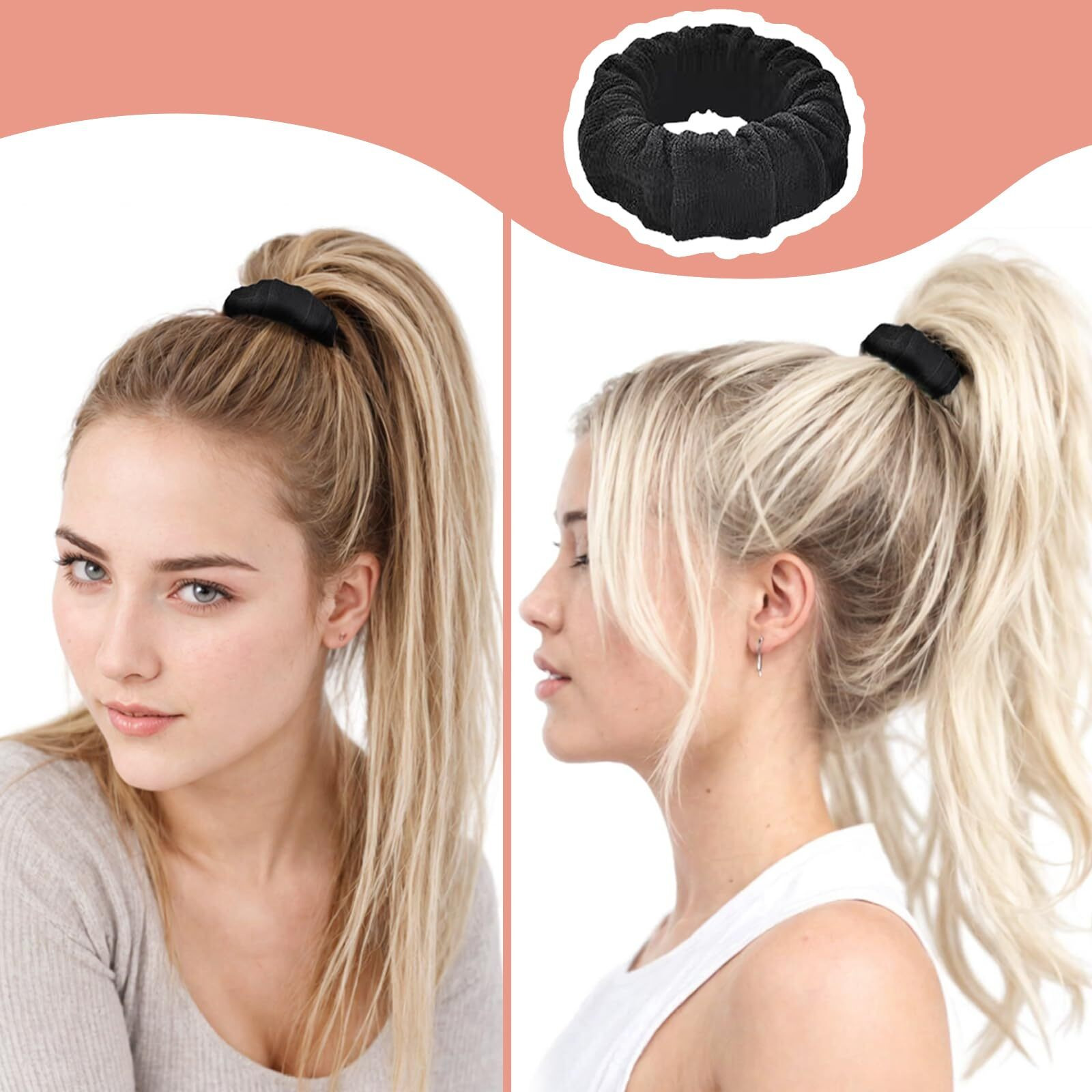 Vrose Flosi Hair Scrunchies For Women 's Hair Black Seamless Hair Ties No Damage Ponytail Holders With All Day Hold Thick & Curly & Heavy Fine Hair Accessories Strong Elasticity No Snag Dents Breakage