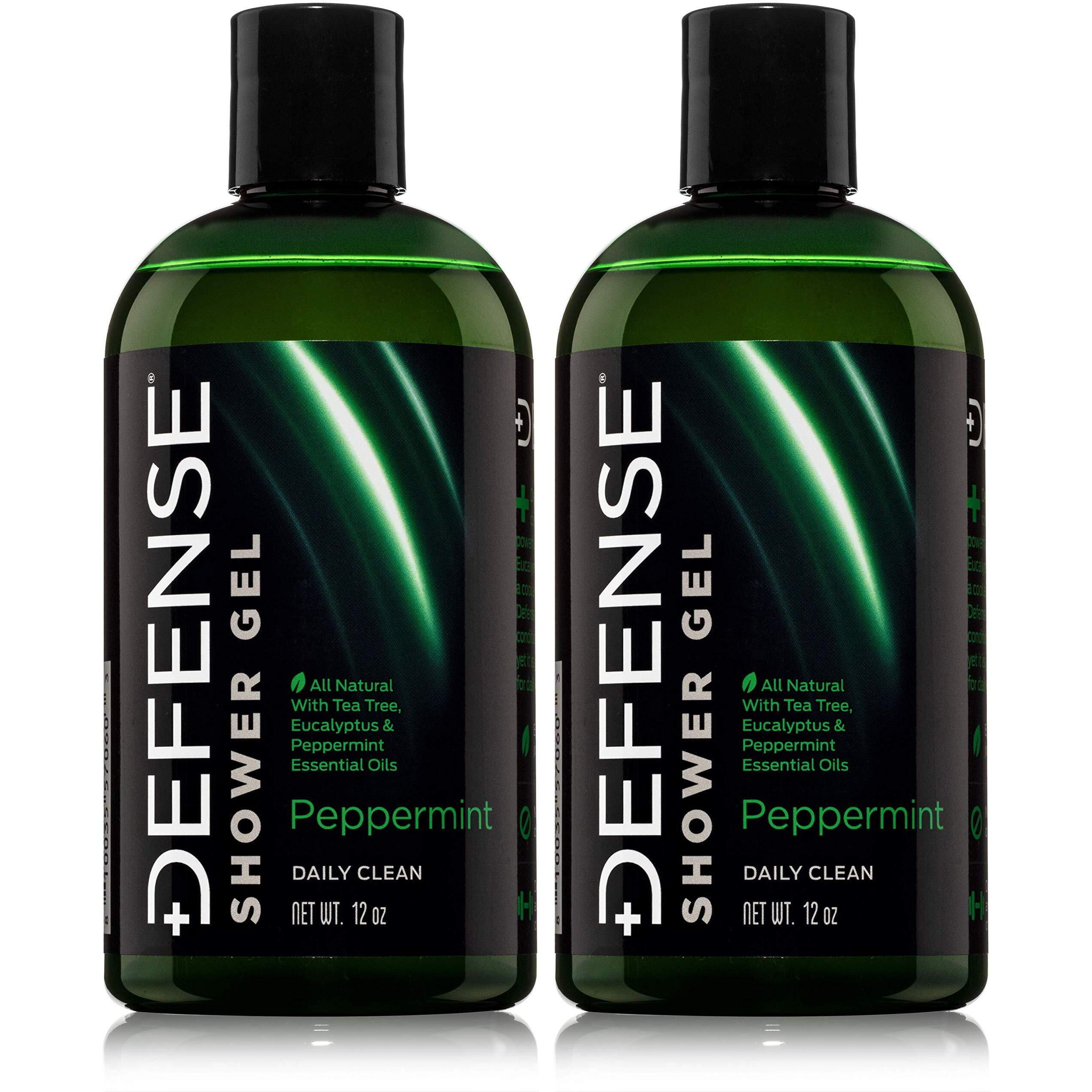 Defense Soap Organic Peppermint Body Wash | All Natural Mint Shower Gel With Tea Tree Oil  Eucalyptus Oil. Wrestling Inspired  For All Mens & Womens Skin Types. 12 Oz (Pack Of 2)