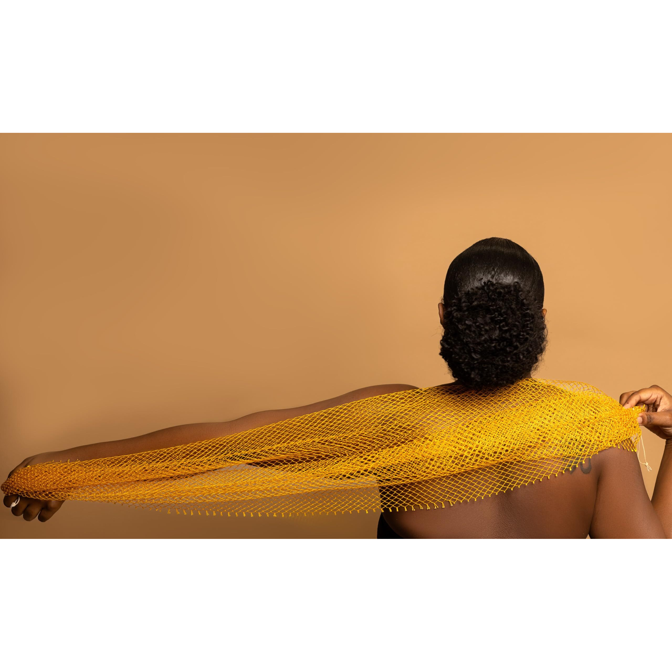 Bellanomi African Exfoliating Net Sponge Authentic Ethically Sourced From Nigeria 45 Inch Long (Yellow)