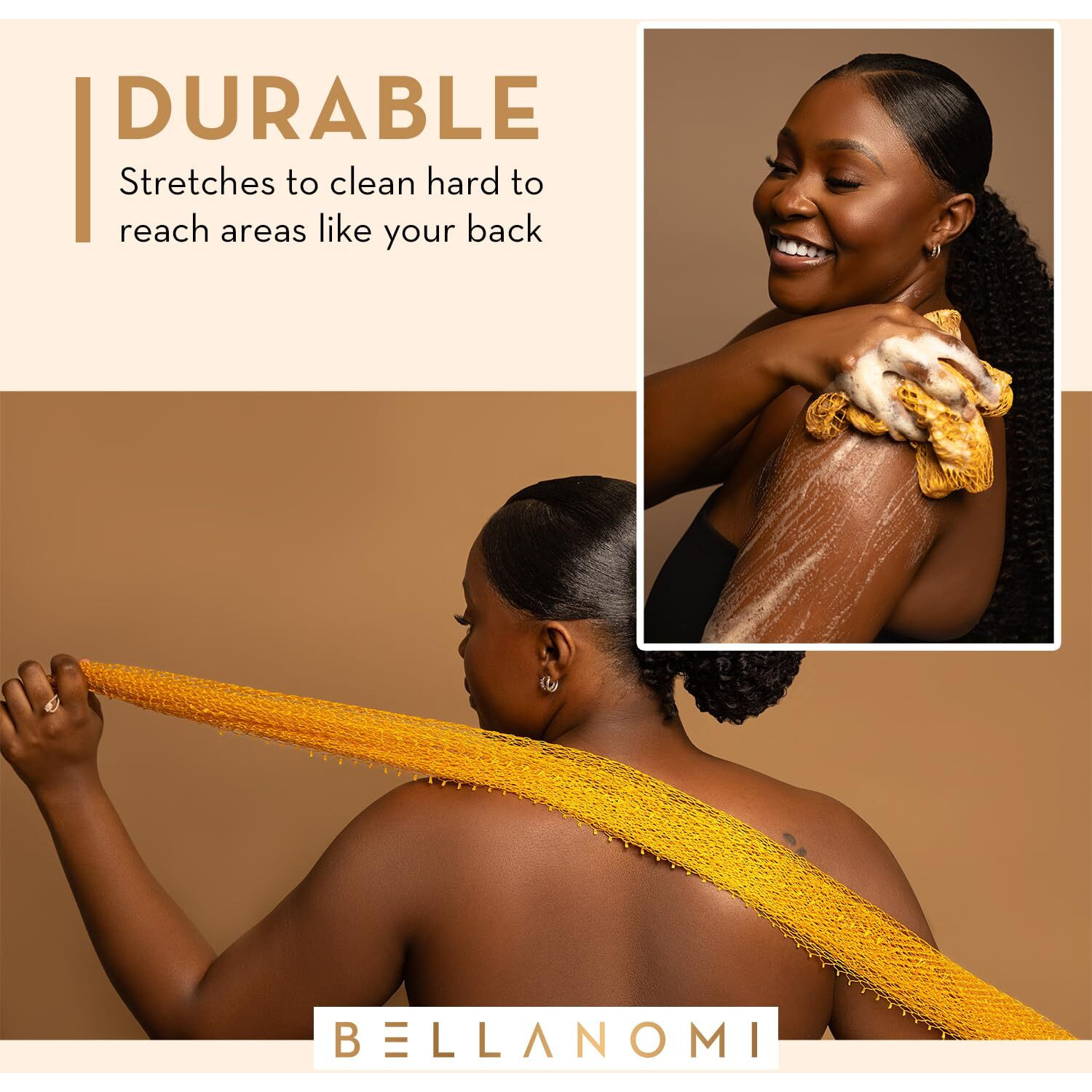 Bellanomi African Exfoliating Net Sponge Authentic Ethically Sourced From Nigeria 45 Inch Long (Yellow)