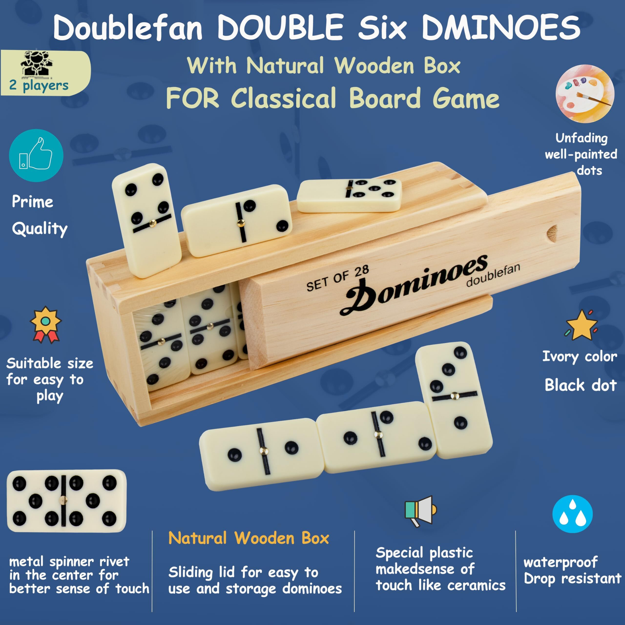Dominoes Set For Adults  Dominoes Set Double Six  Double 6 Professional Domino Tiles With Spinner In Wooden Box 28 Pcs Domino Set 28 Tiles With Natural Wooden Case