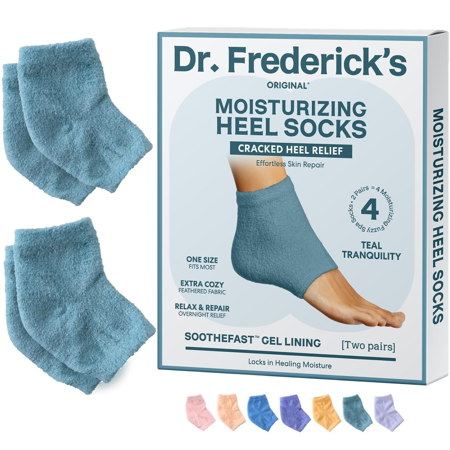 Dr. Frederick's Original Moisturizing Fuzzy Heel Socks - 2 Pairs - Cozy Gel-Lined Sleep Socks For Women & Men - Soothing Dry  Cracked Feet - Cracked Heel Repair - Heal Dry Heels - Teal Tranquility