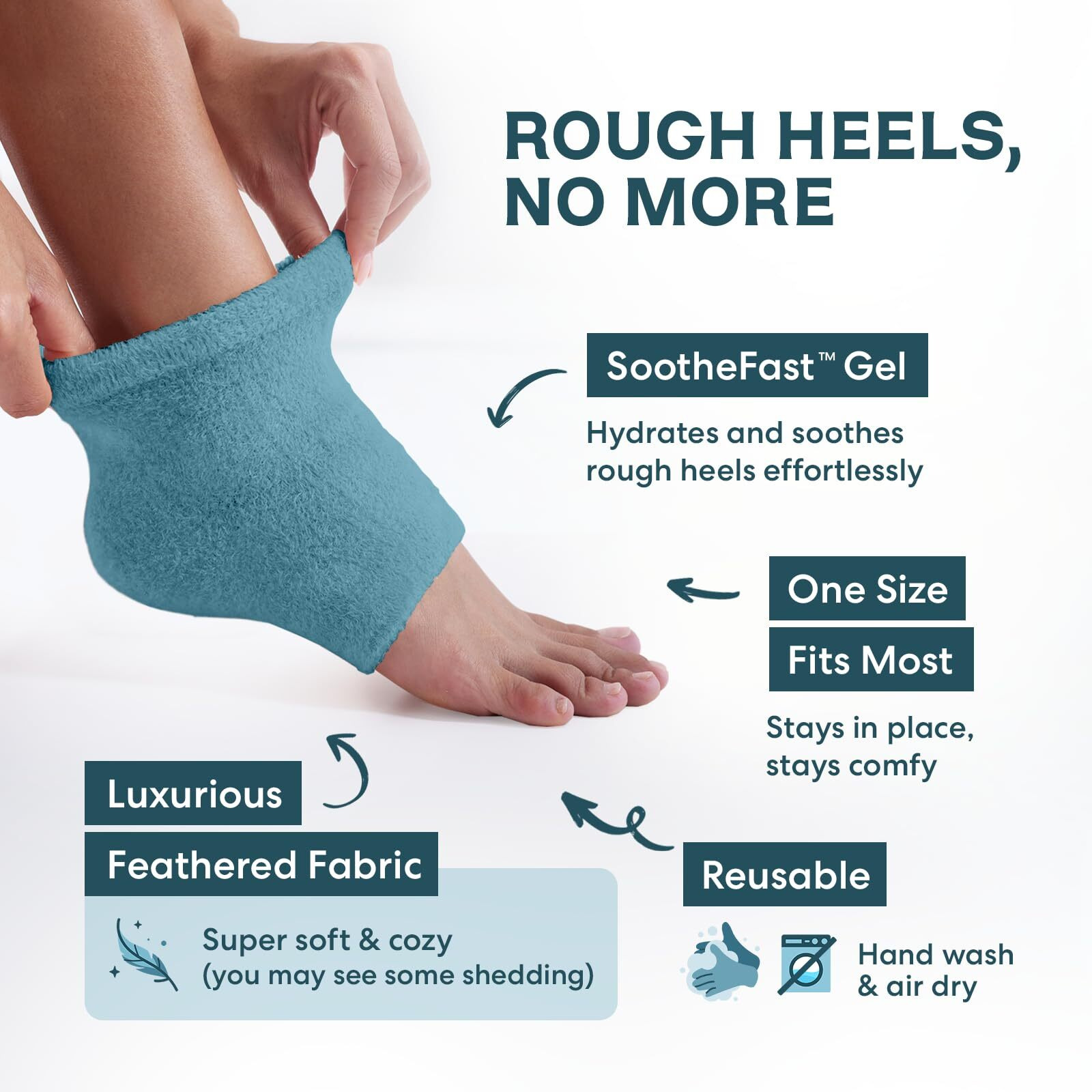Dr. Frederick's Original Moisturizing Fuzzy Heel Socks - 2 Pairs - Cozy Gel-Lined Sleep Socks For Women & Men - Soothing Dry  Cracked Feet - Cracked Heel Repair - Heal Dry Heels - Teal Tranquility